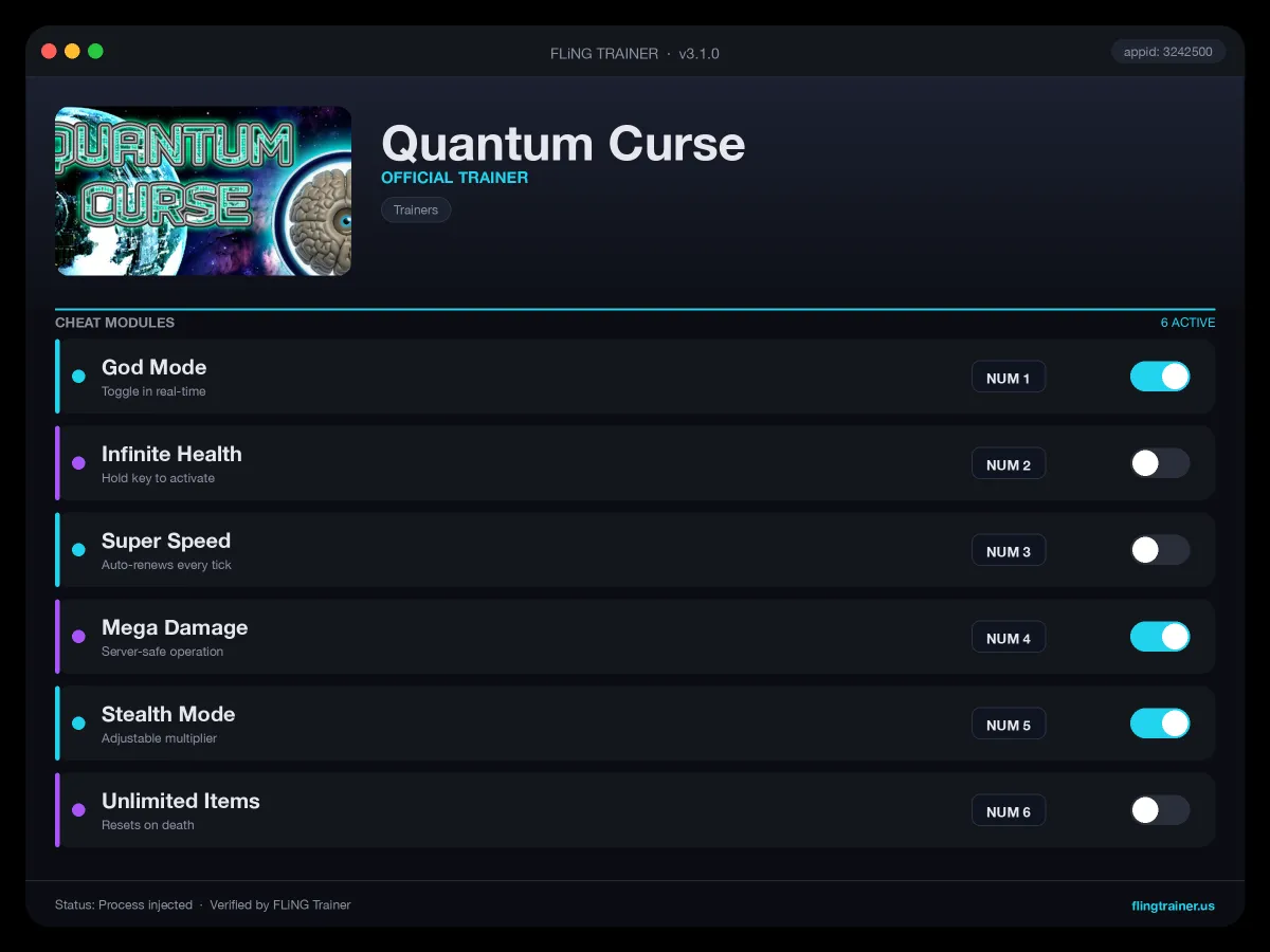 Quantum Curse Trainer interface