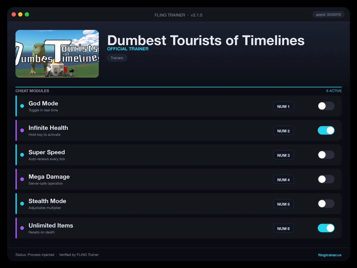 Dumbest Tourists of Timelines Trainer interface