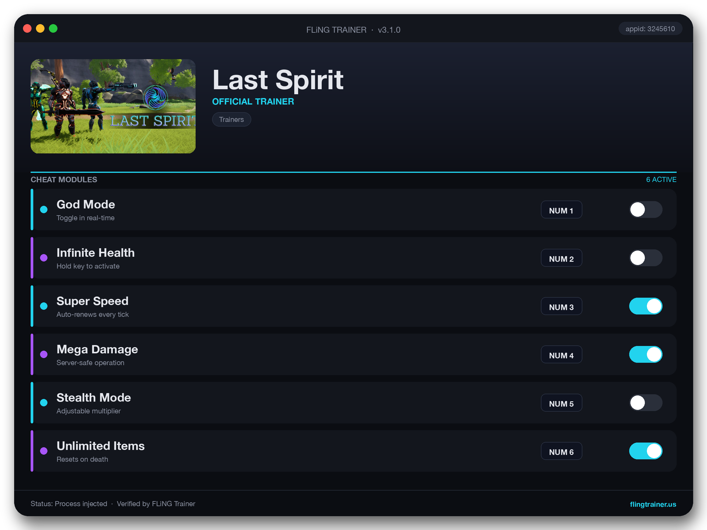 Last Spirit Trainer interface