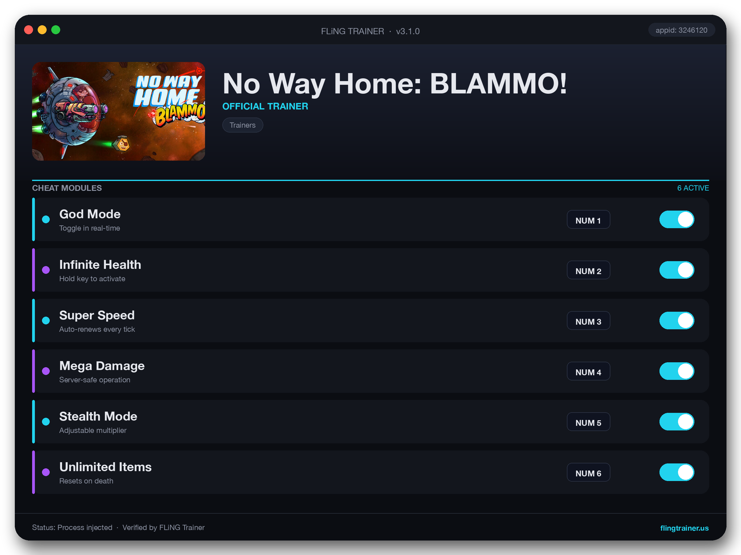 No Way Home: BLAMMO! Trainer interface
