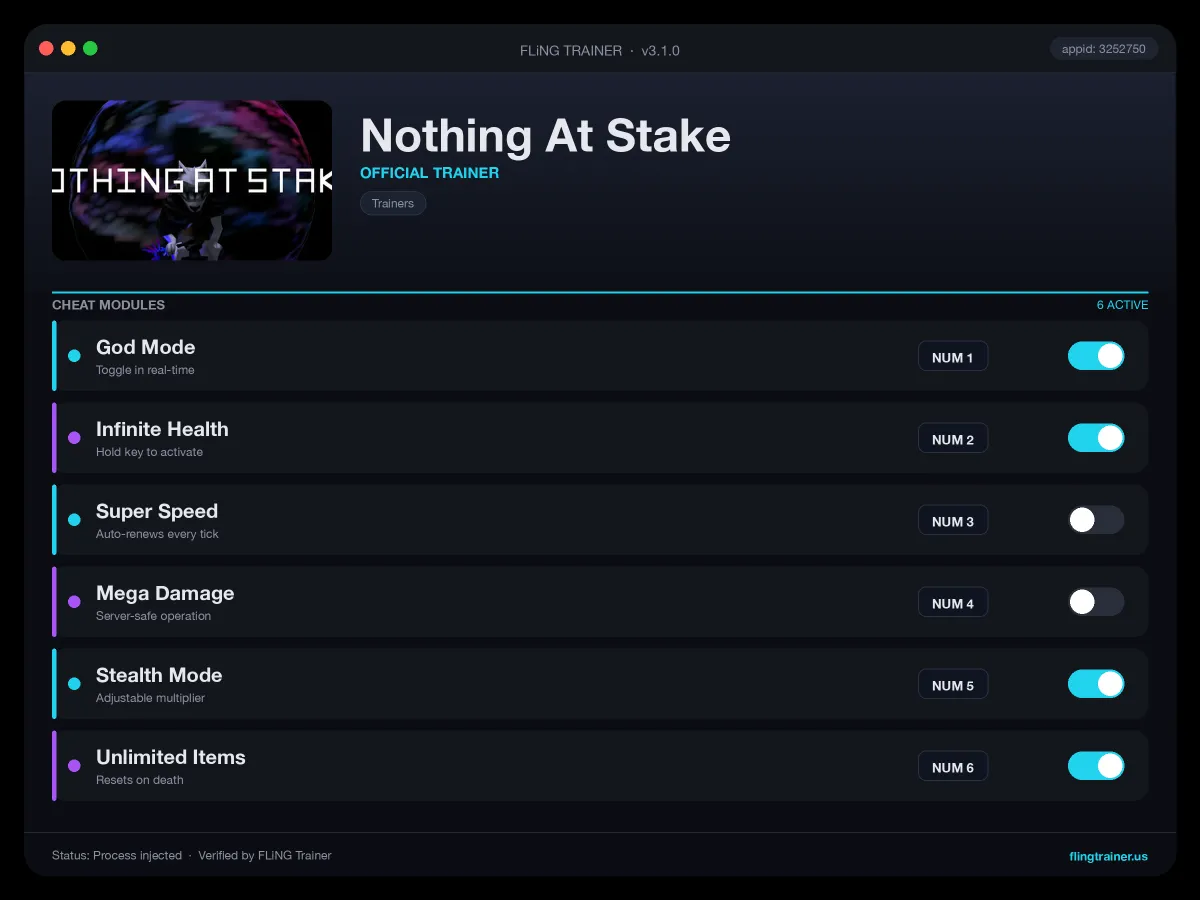 Nothing At Stake Trainer interface
