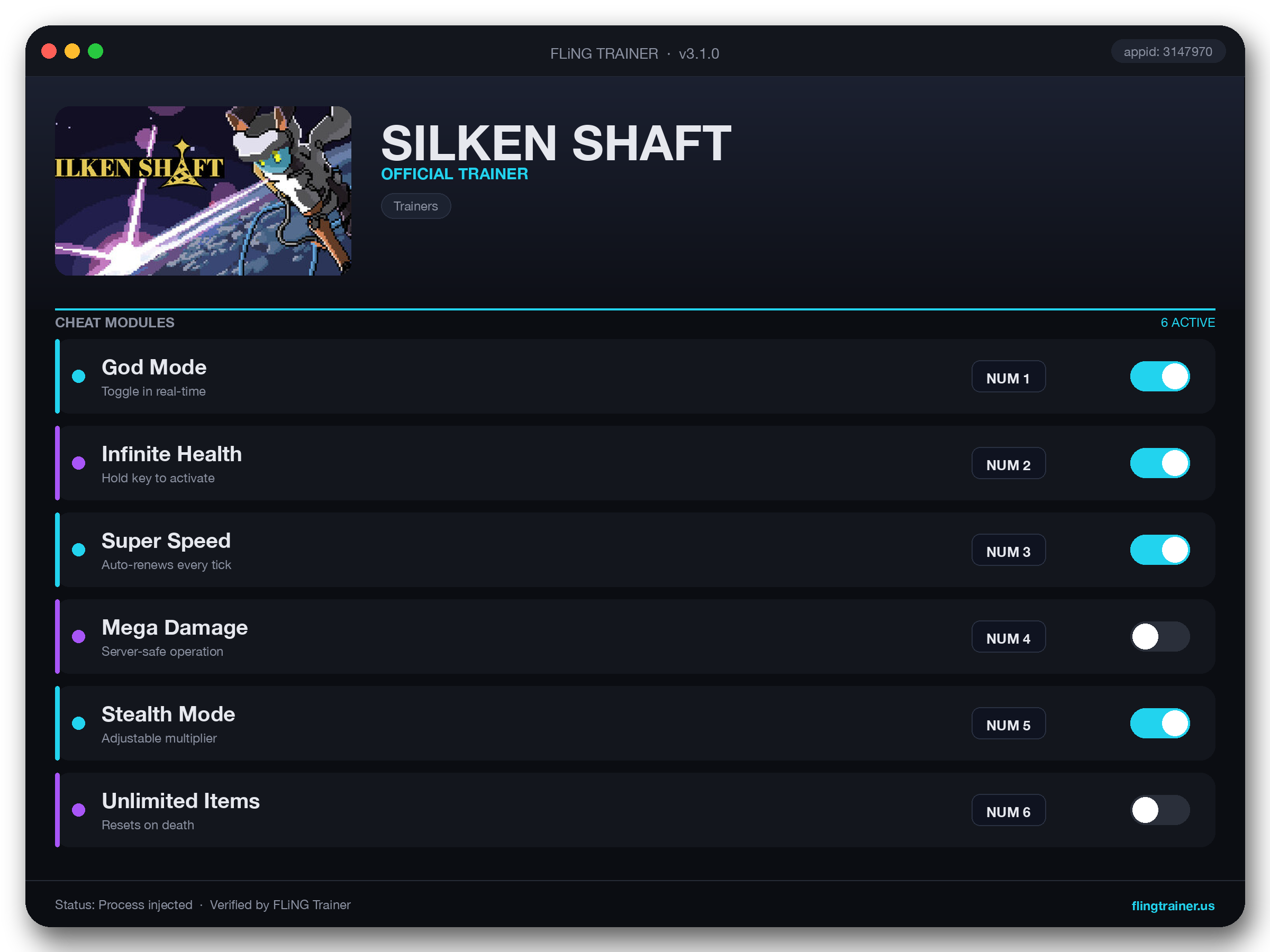SILKEN SHAFT Trainer interface