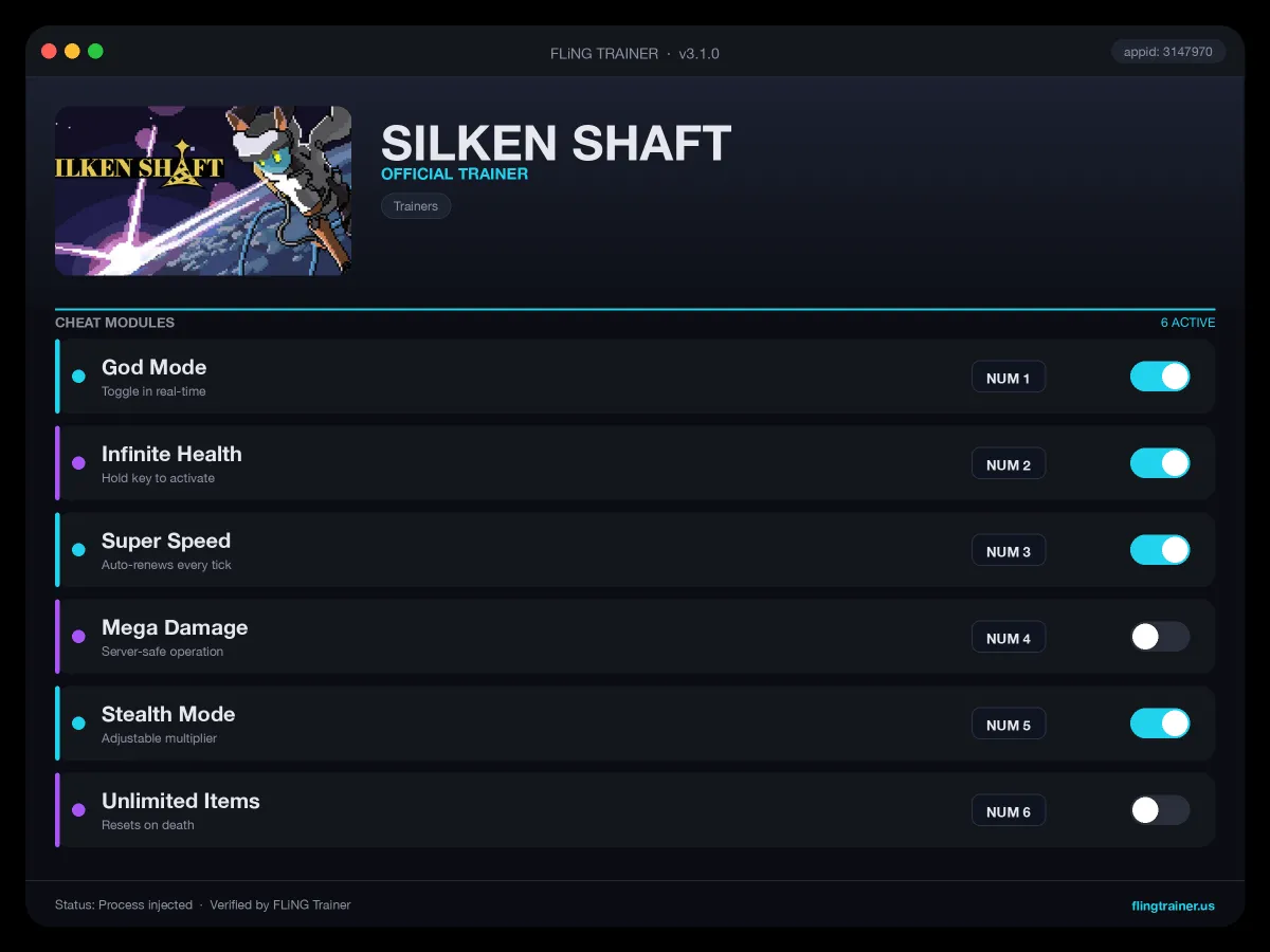 SILKEN SHAFT Trainer interface