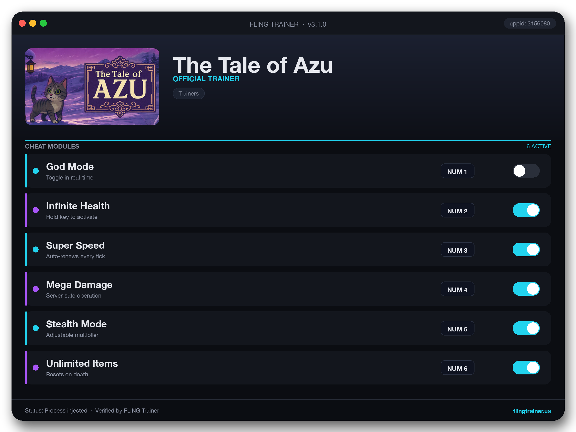 The Tale of Azu Trainer interface