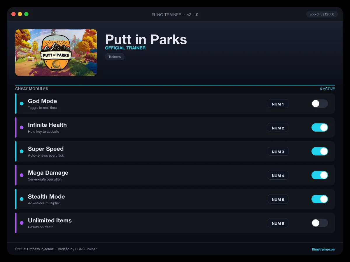 Putt in Parks Trainer interface