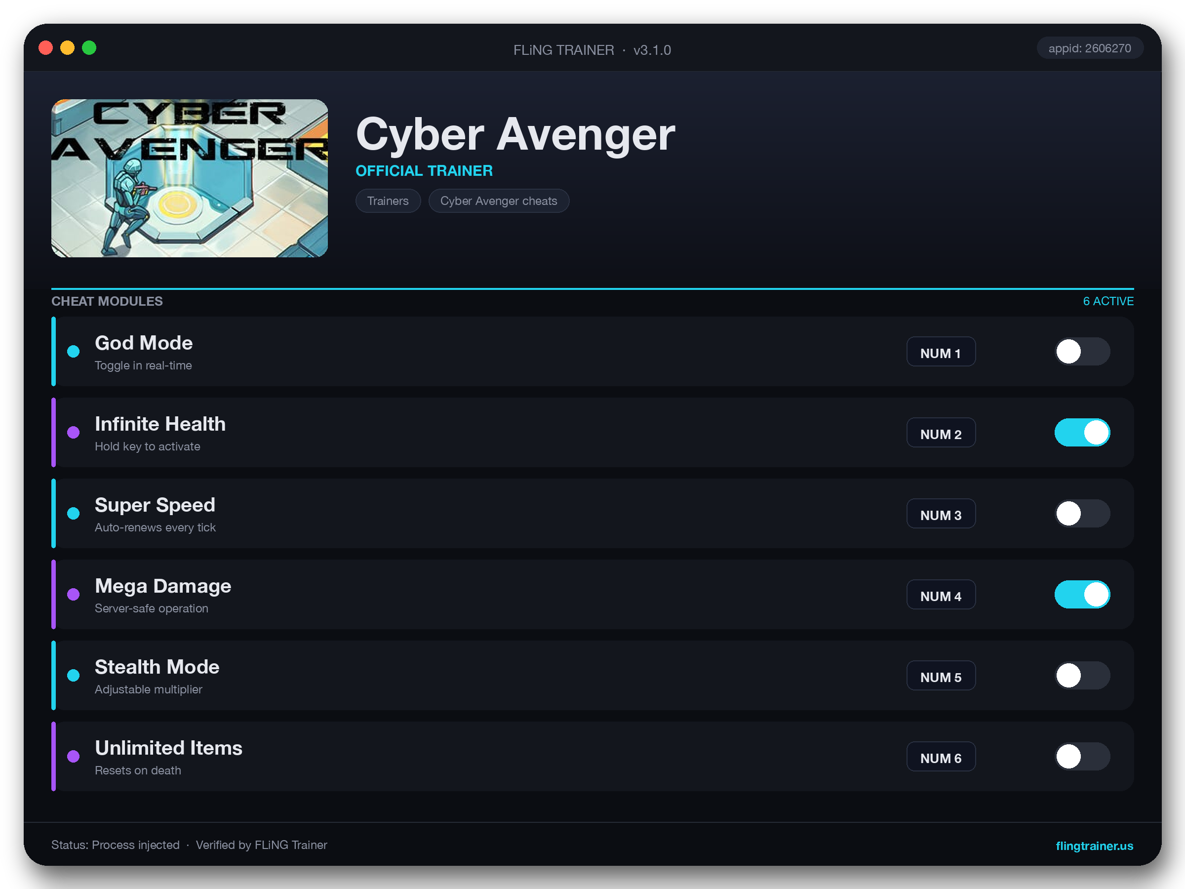 Cyber Avenger Trainer interface