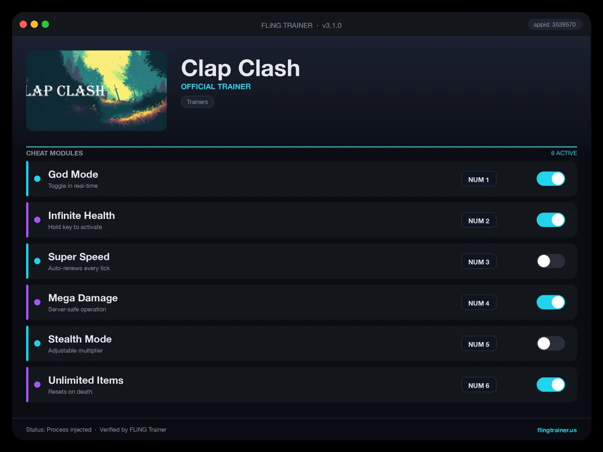 Clap Clash Trainer interface