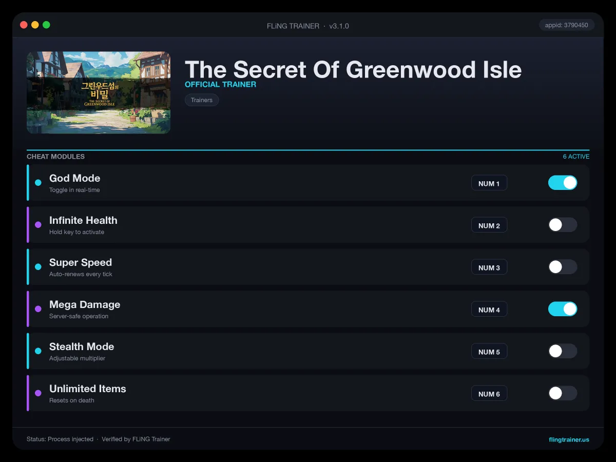 The Secret Of Greenwood Isle Trainer interface