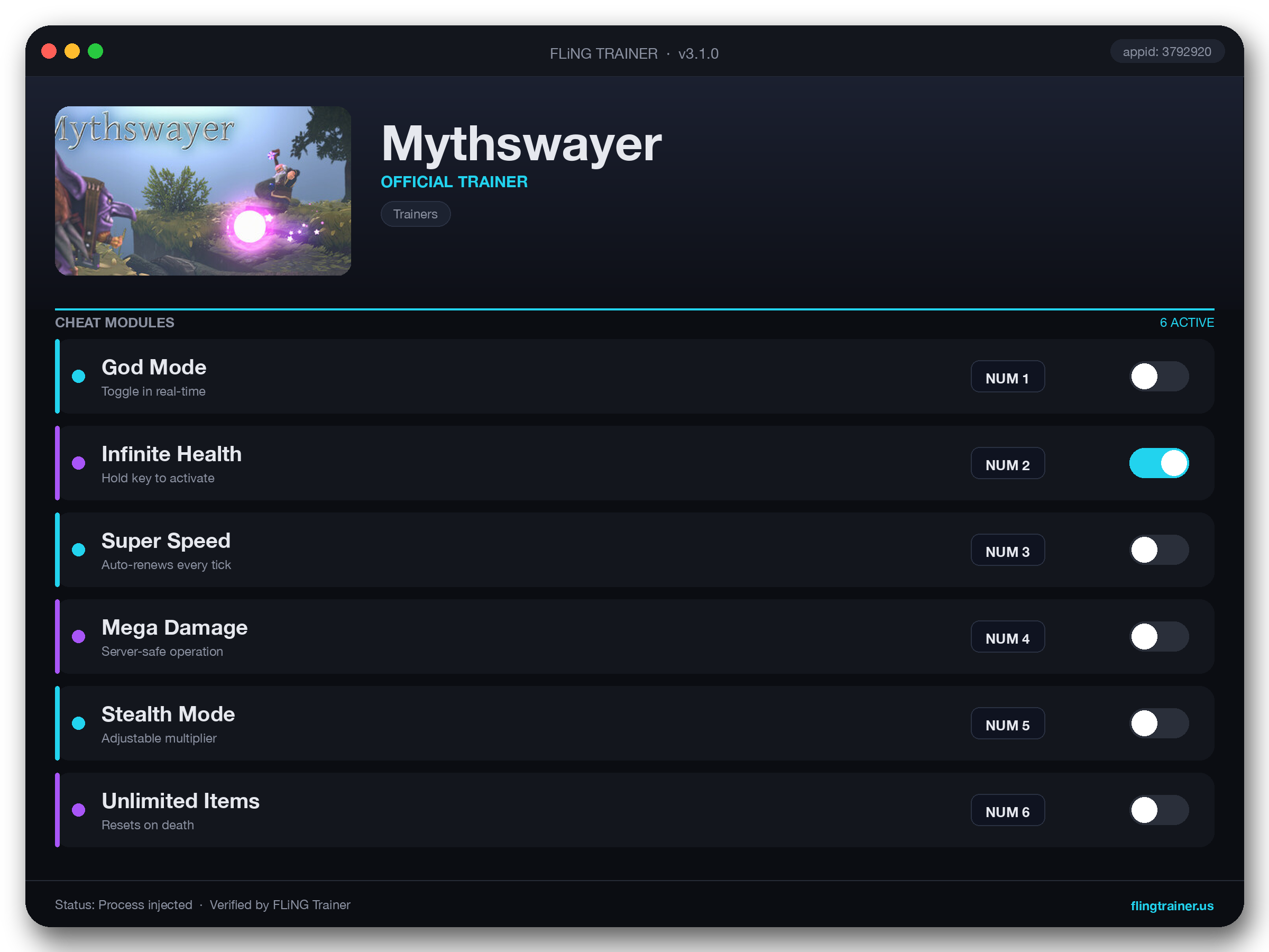 Mythswayer Trainer interface