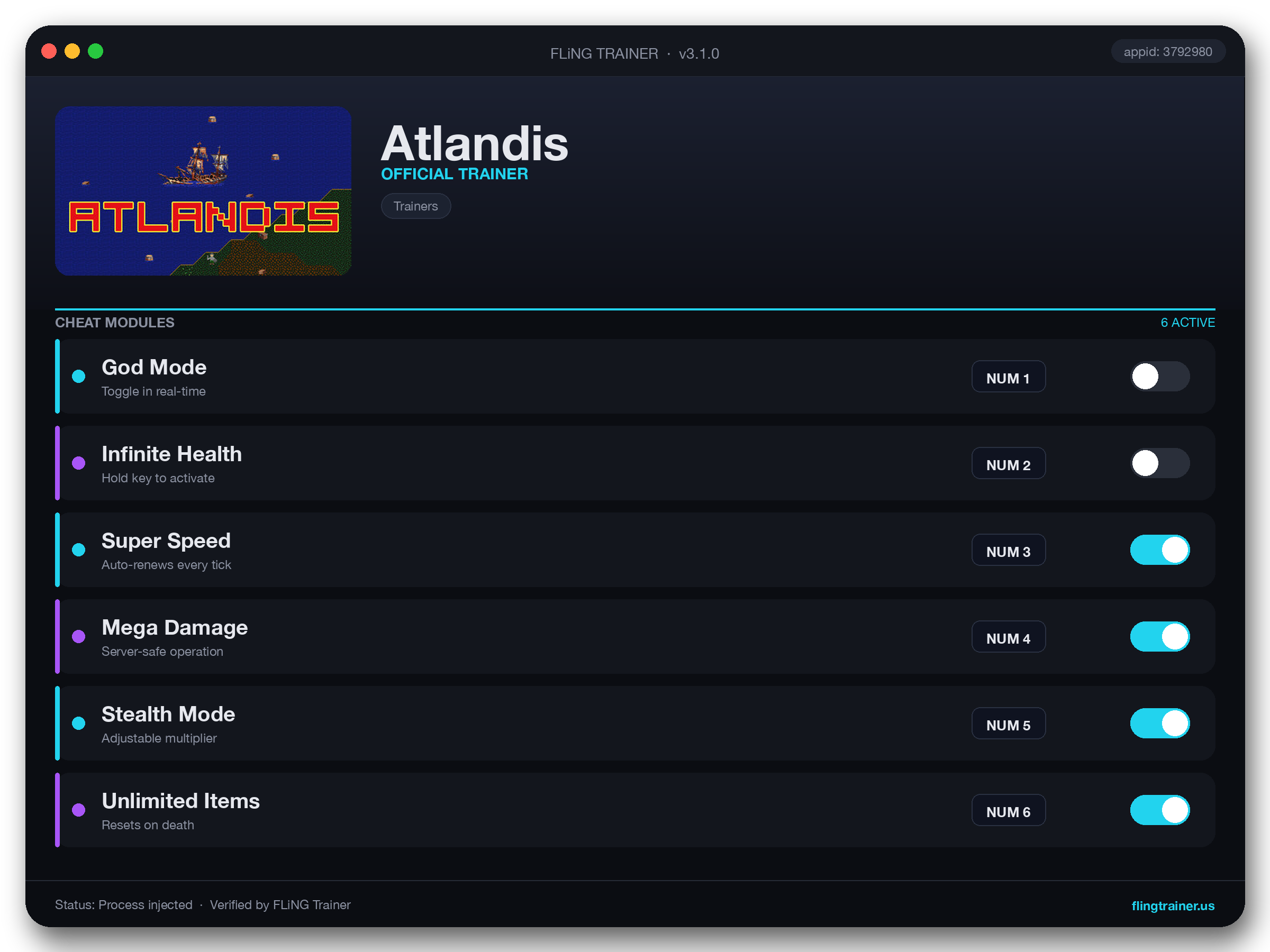 Atlandis Trainer interface
