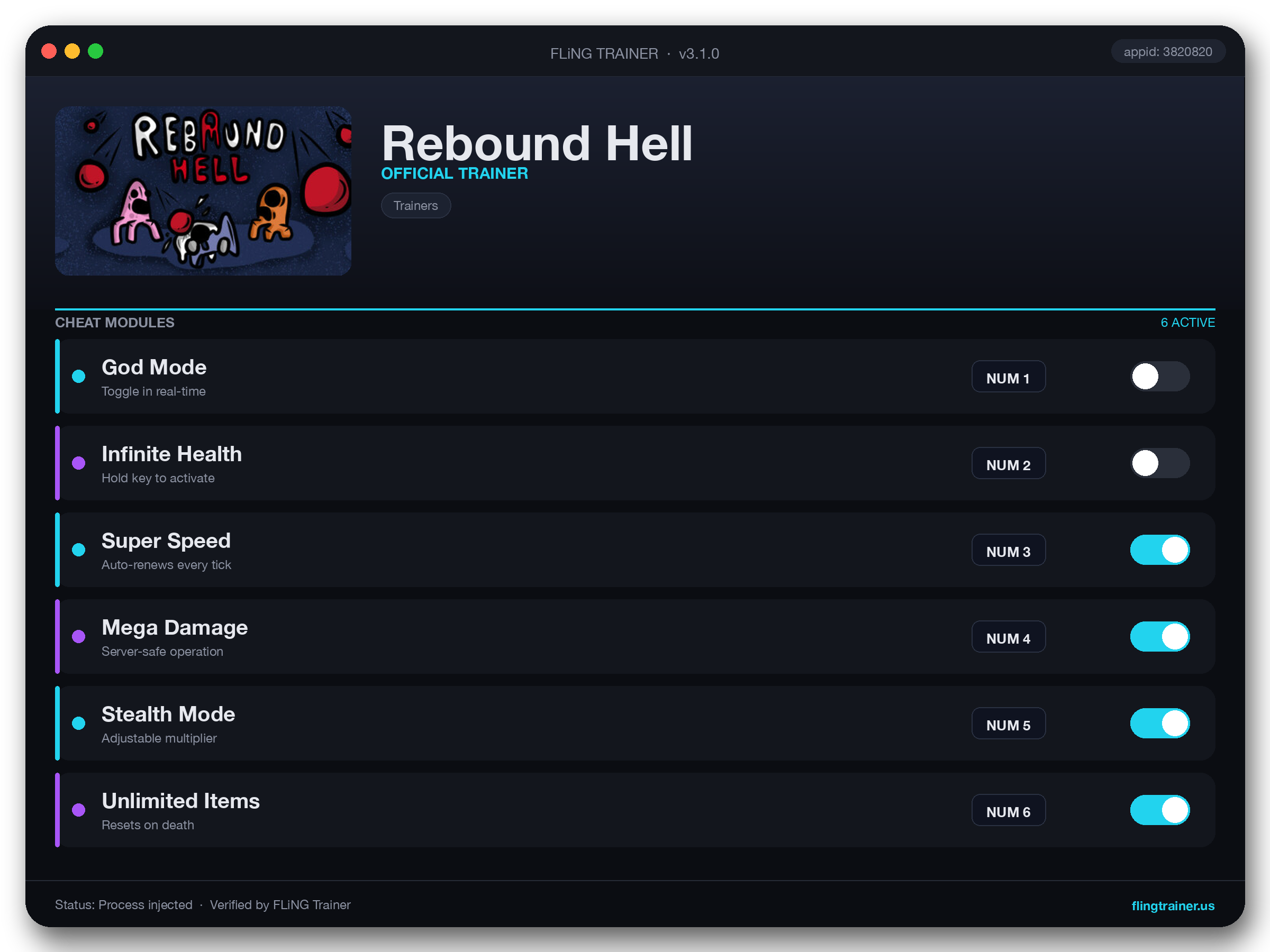 Rebound Hell Trainer interface