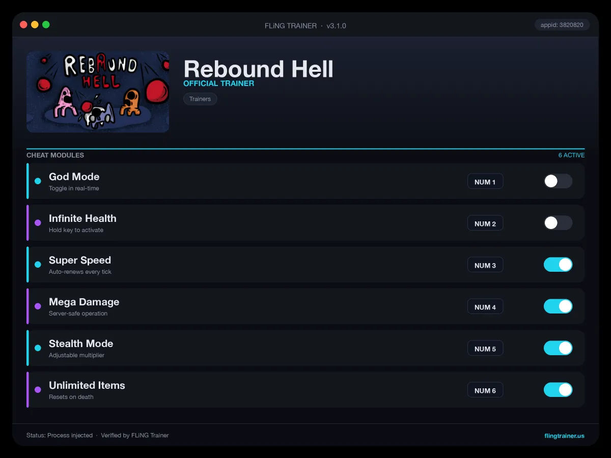 Rebound Hell Trainer interface