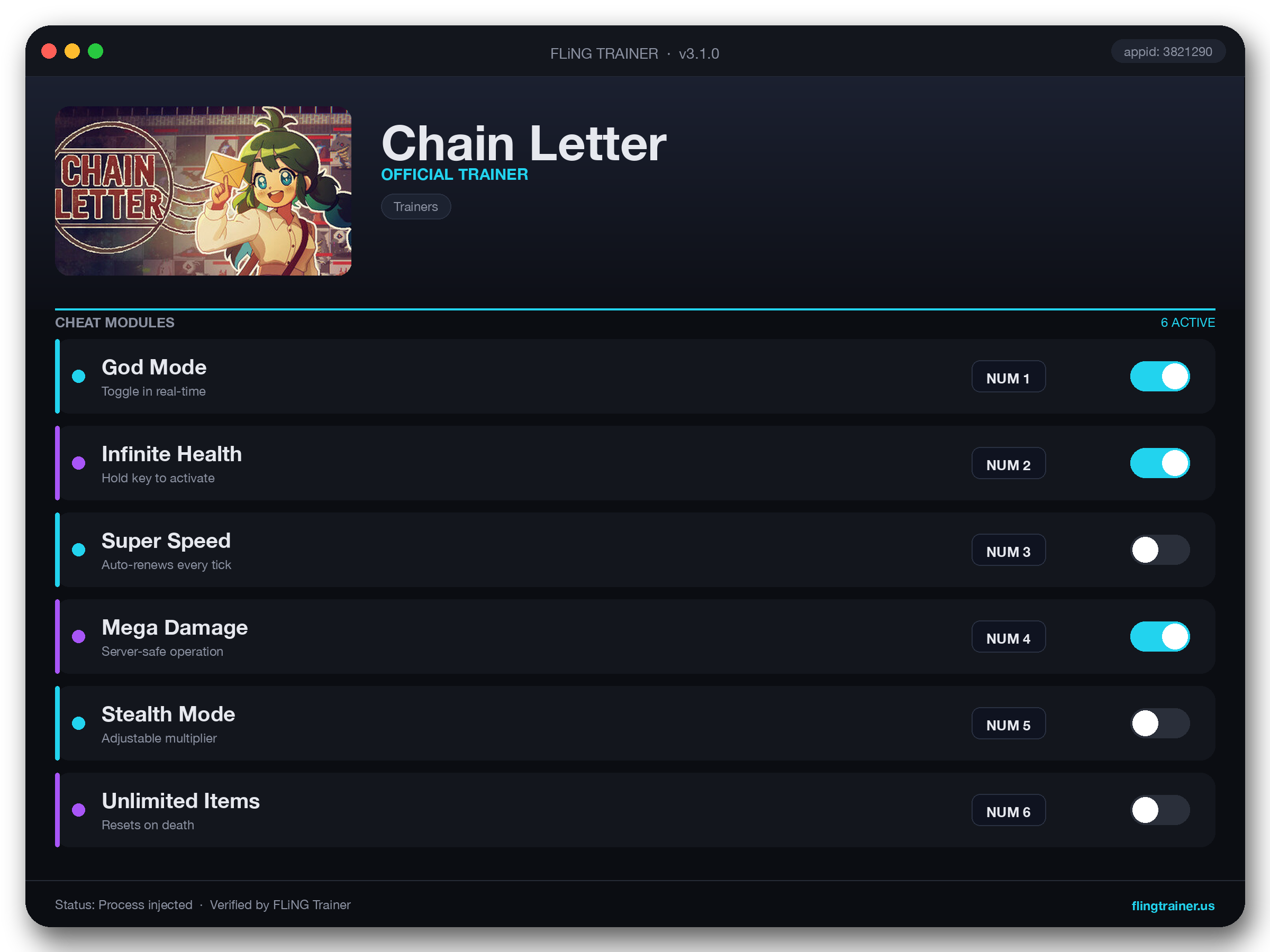 Chain Letter Trainer interface