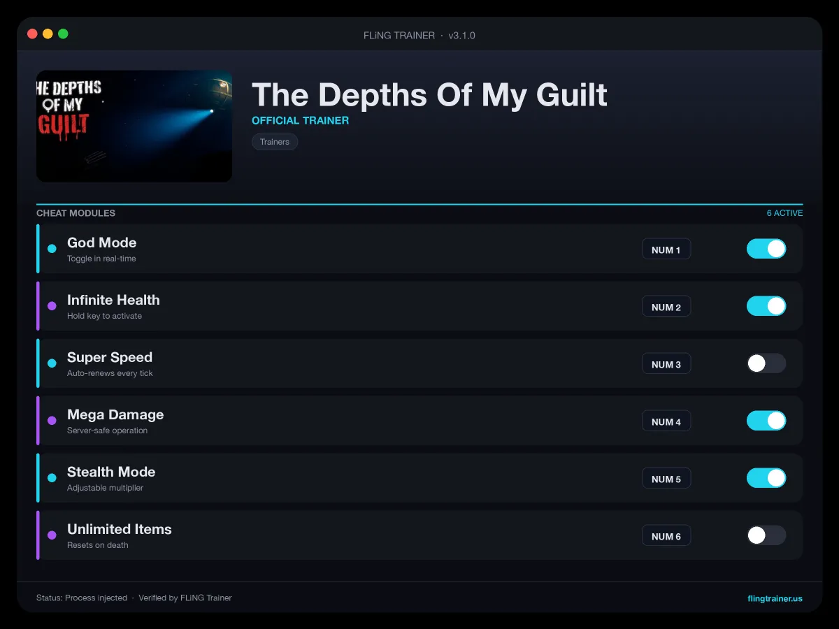 The Depths Of My Guilt Trainer interface