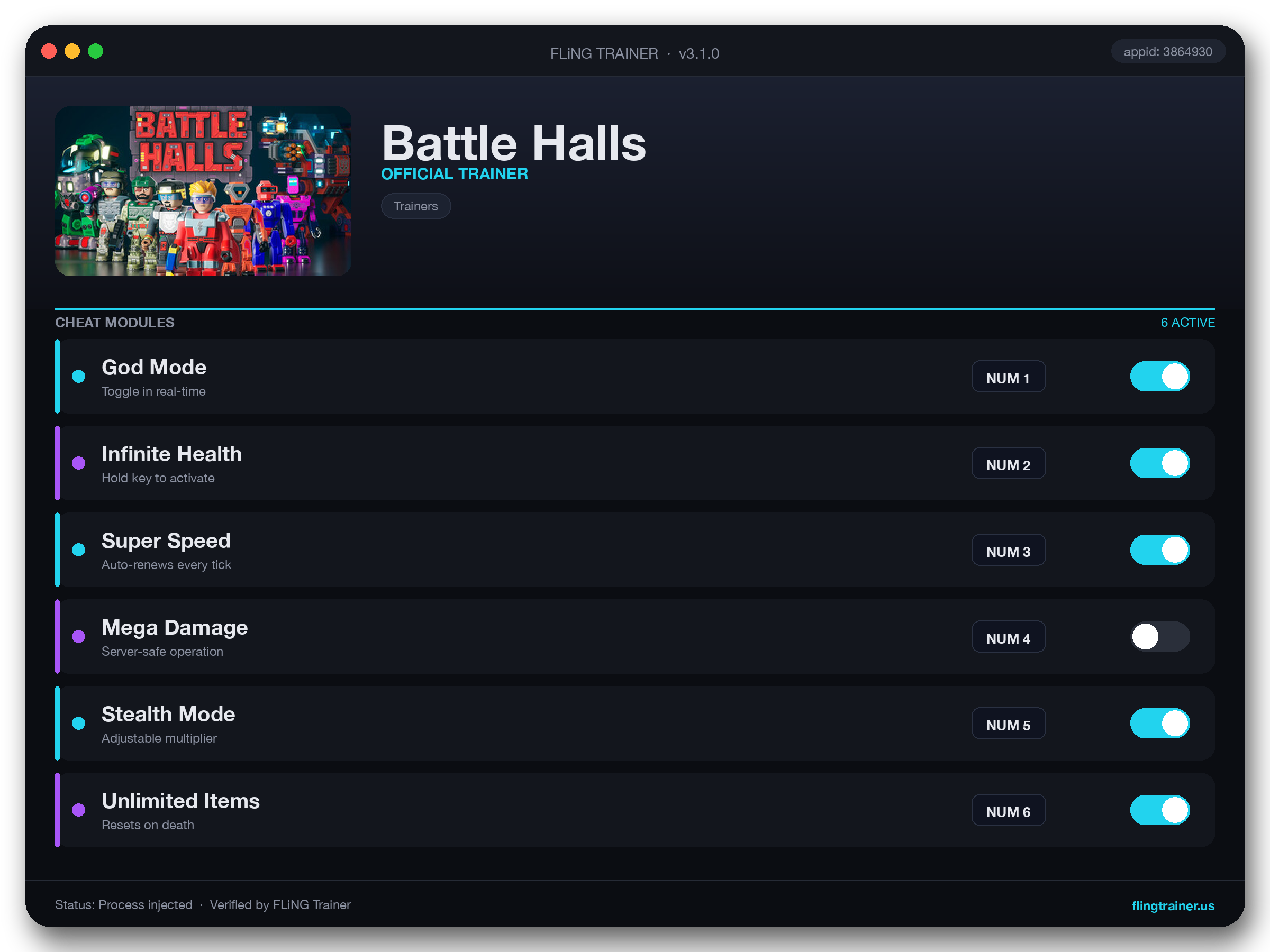 Battle Halls Trainer interface