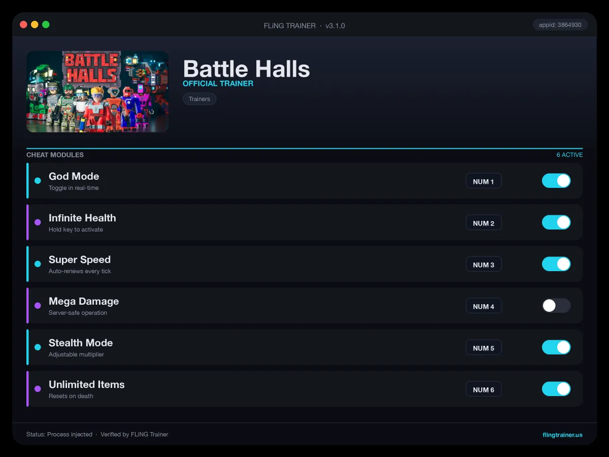 Battle Halls Trainer interface