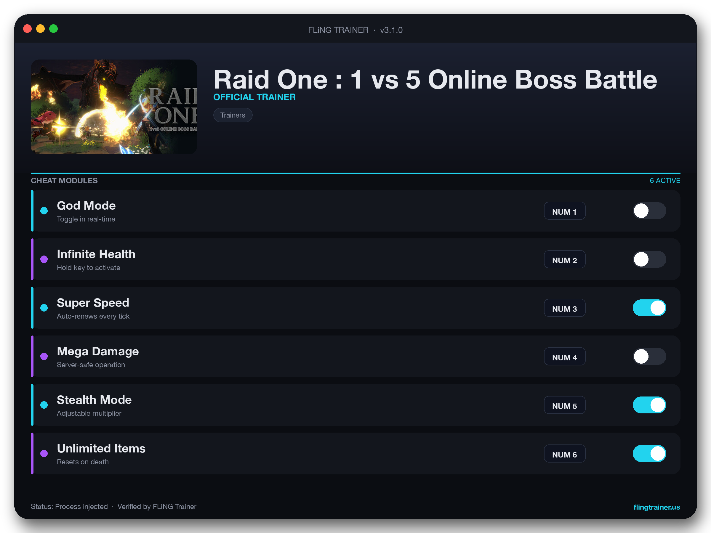 Raid One : 1 vs 5 Online Boss Battle Trainer interface