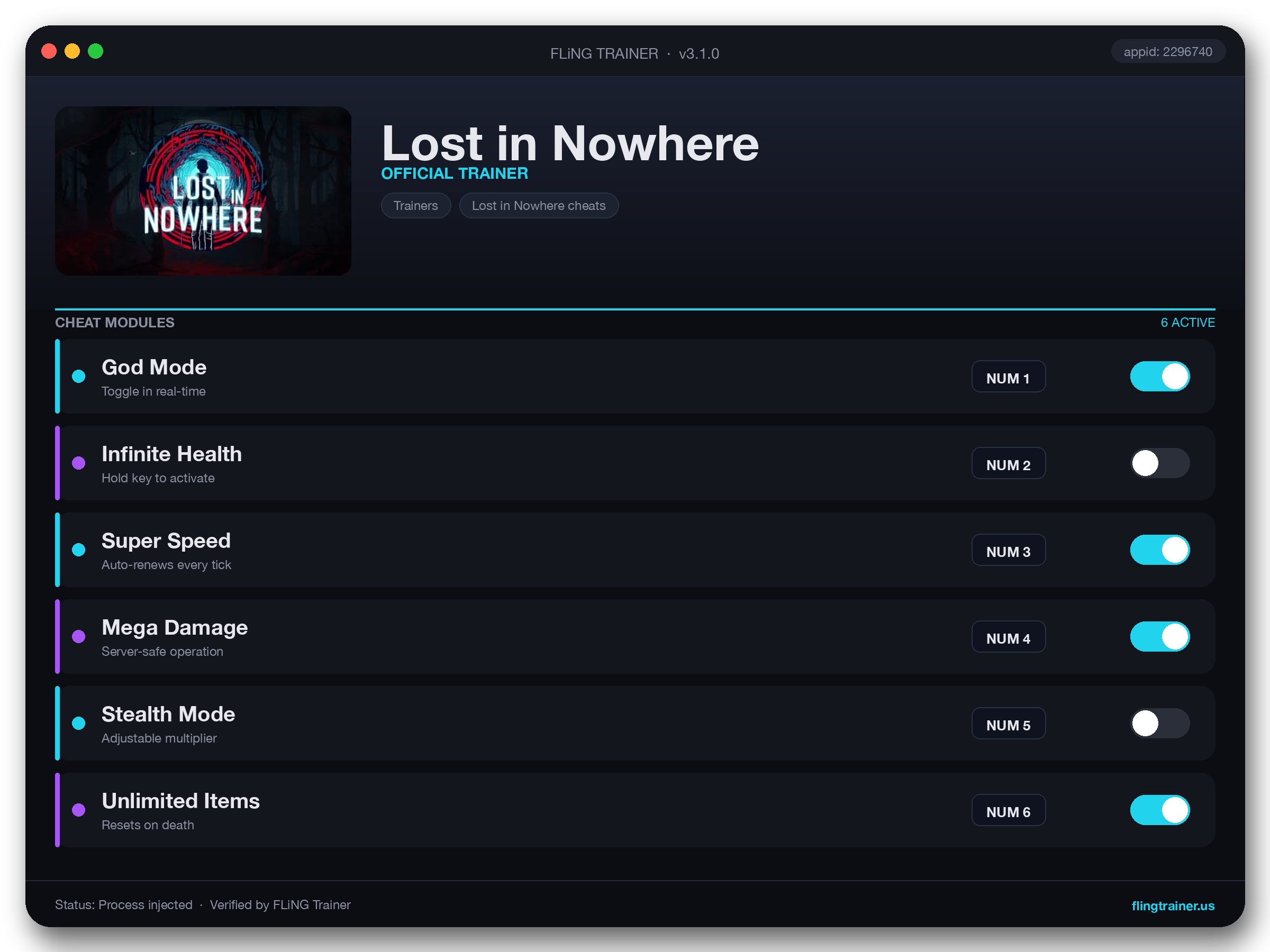 Lost in Nowhere Trainer interface
