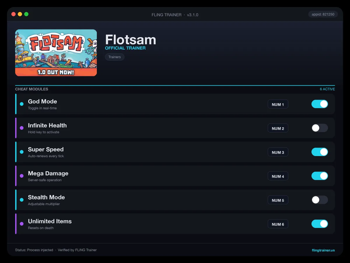 Flotsam Trainer interface