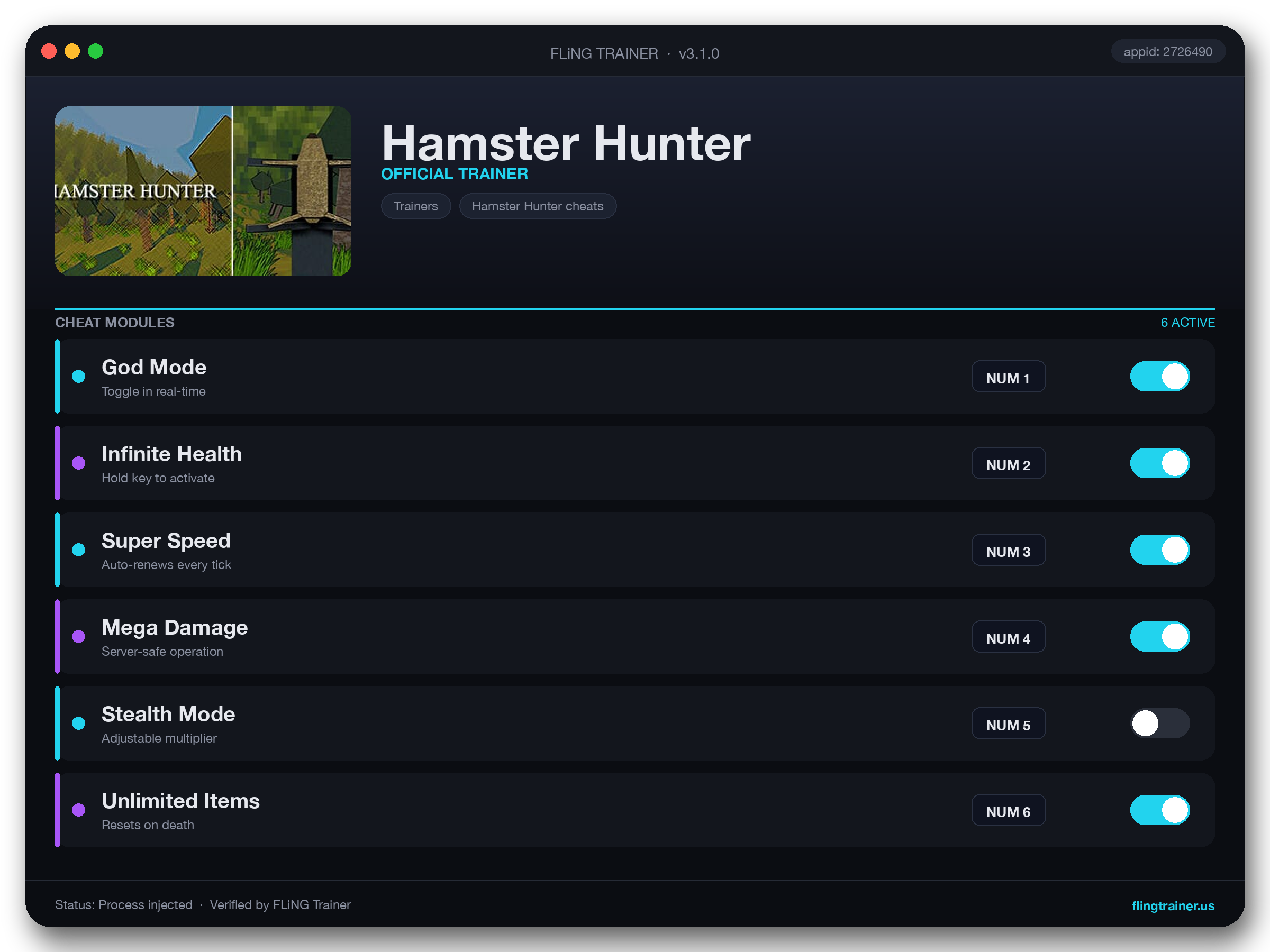 Hamster Hunter Trainer interface