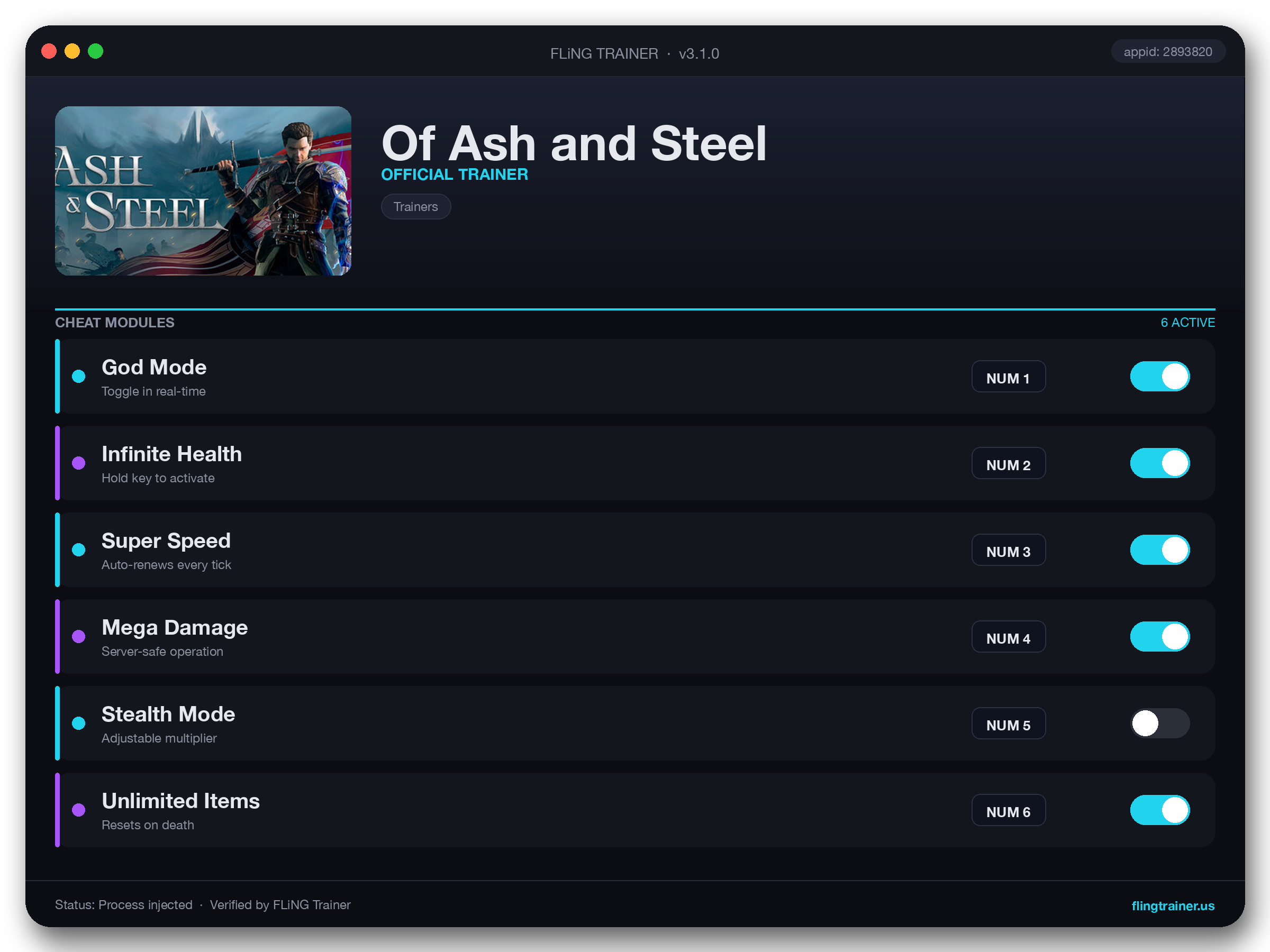 Of Ash and Steel Trainer interface