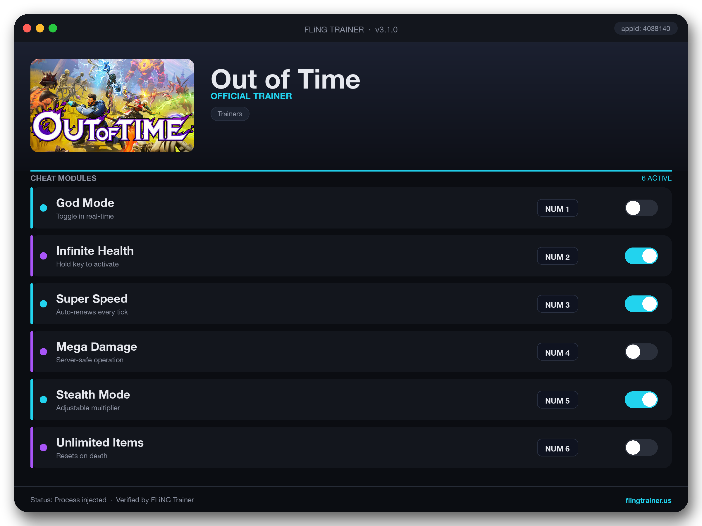 Out of Time Trainer interface
