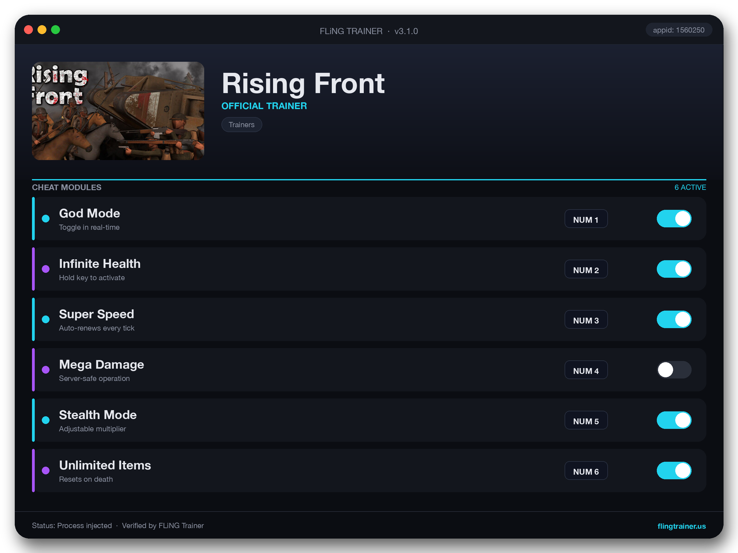 Rising Front Trainer interface