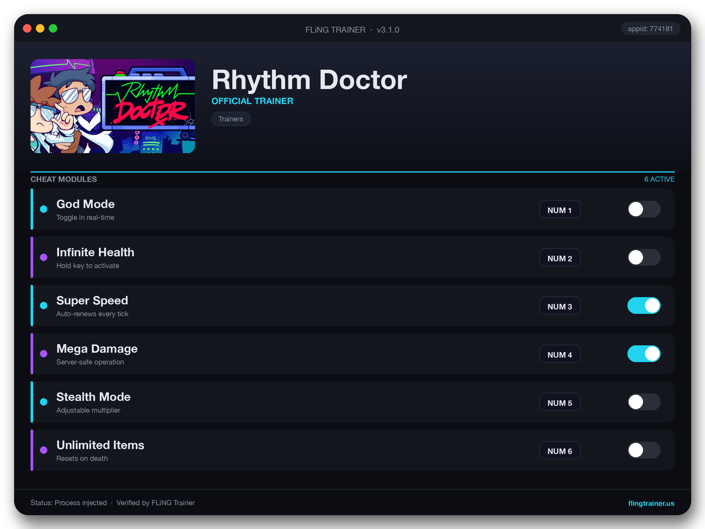 Rhythm Doctor Trainer interface
