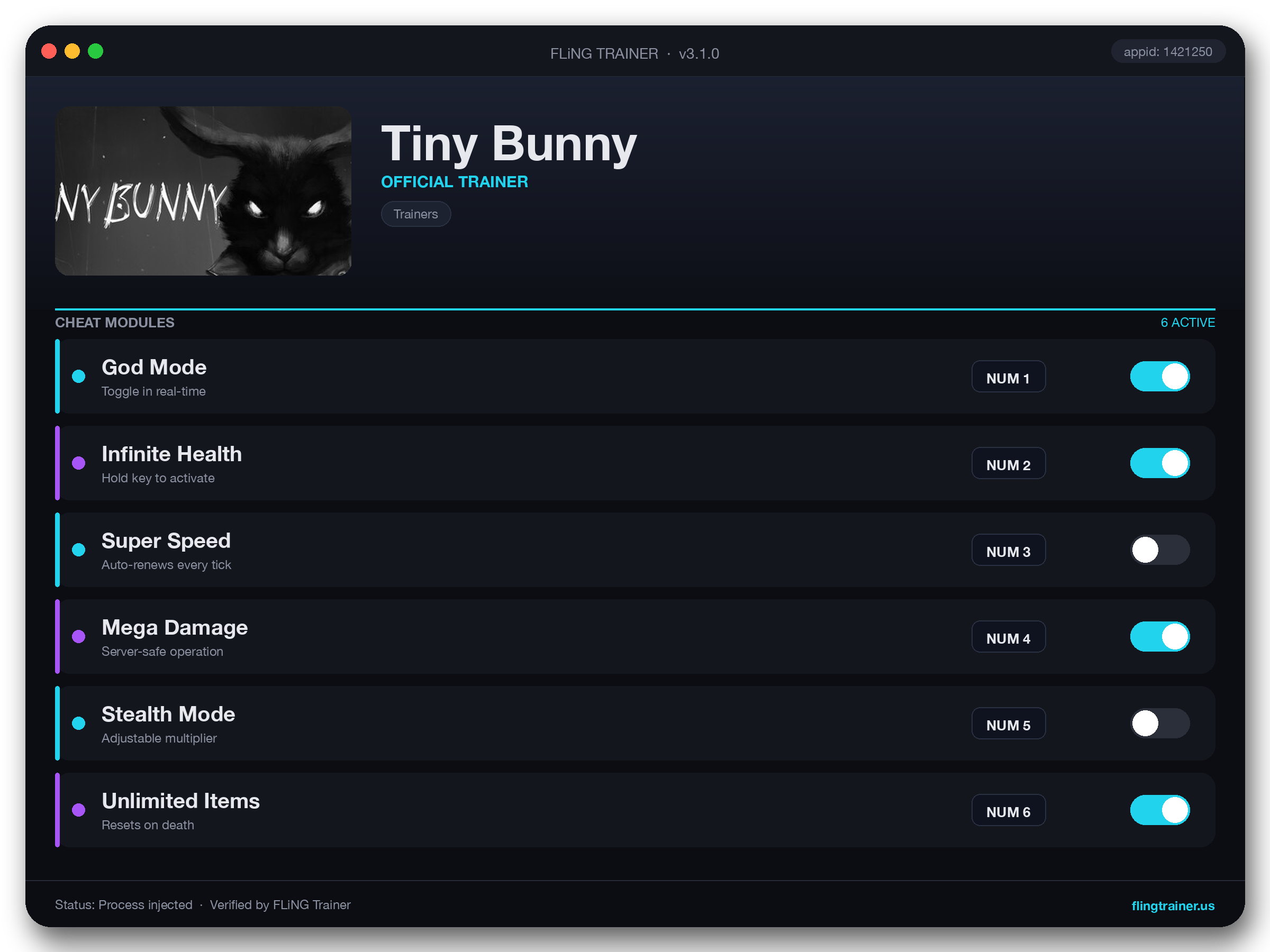 Tiny Bunny Trainer interface