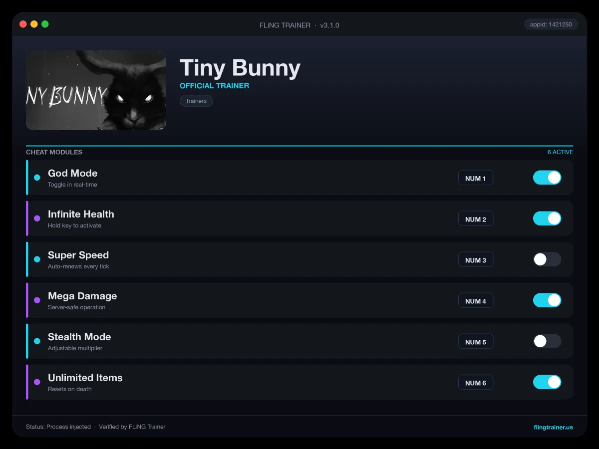Tiny Bunny Trainer interface