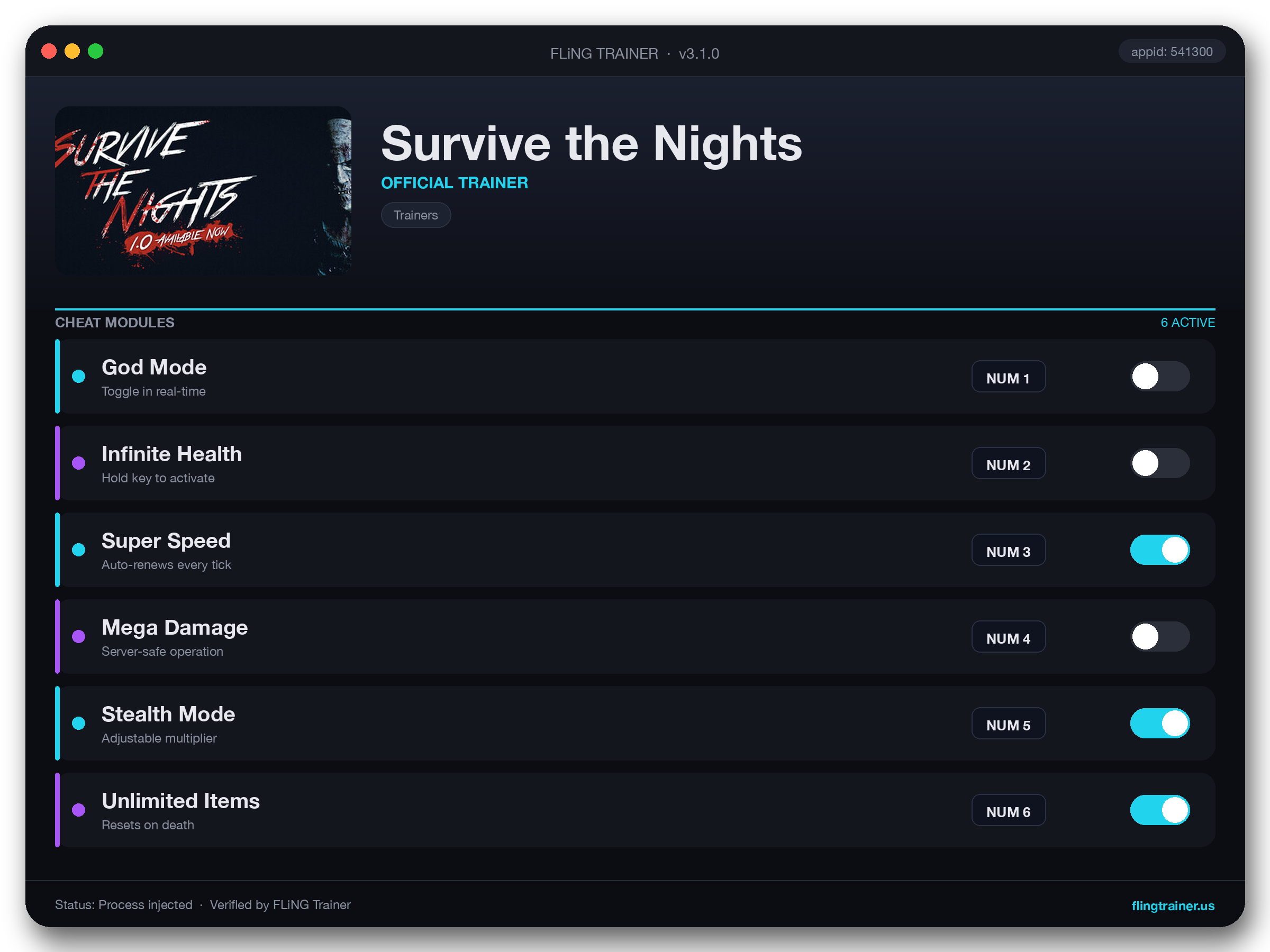 Survive the Nights Trainer interface