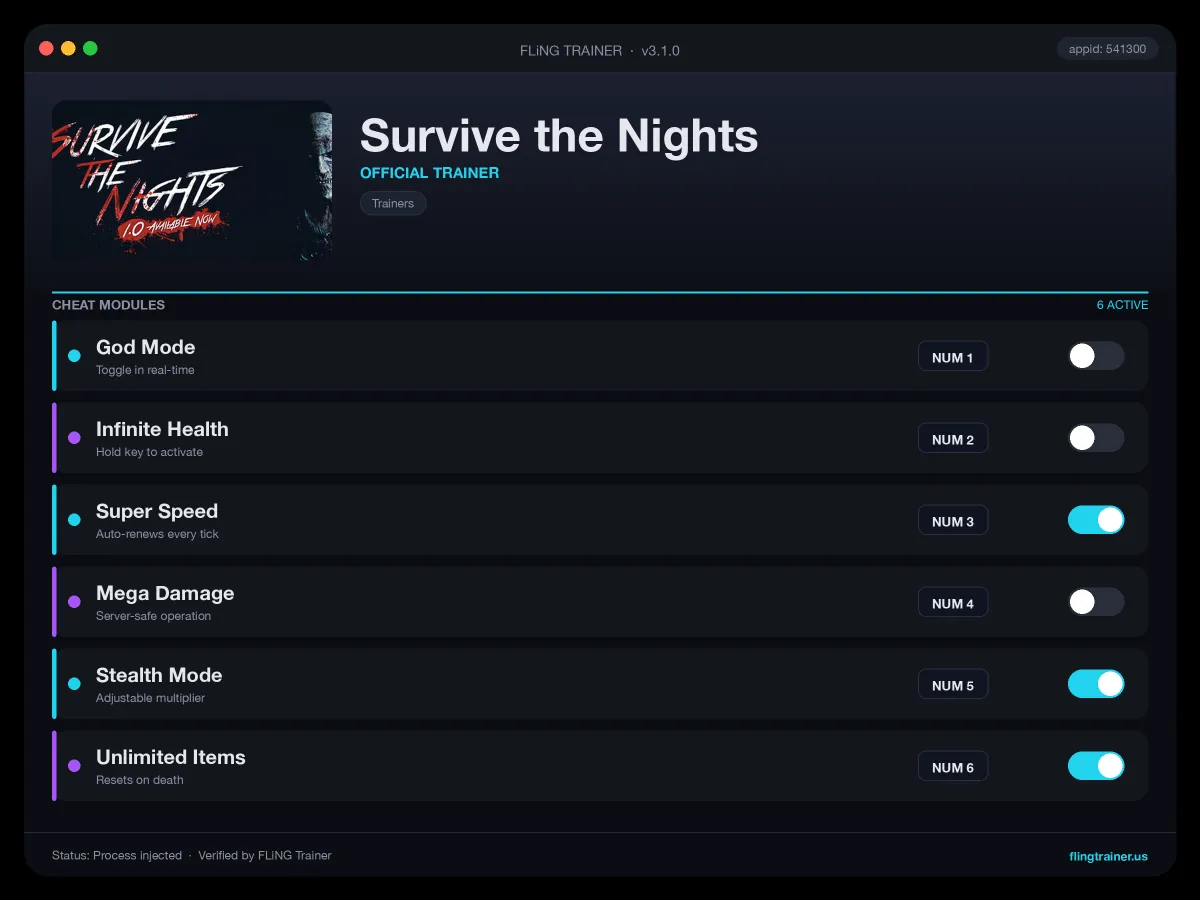 Survive the Nights Trainer interface