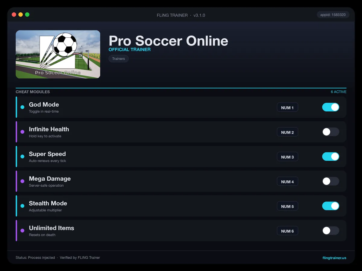 Pro Soccer Online Trainer interface