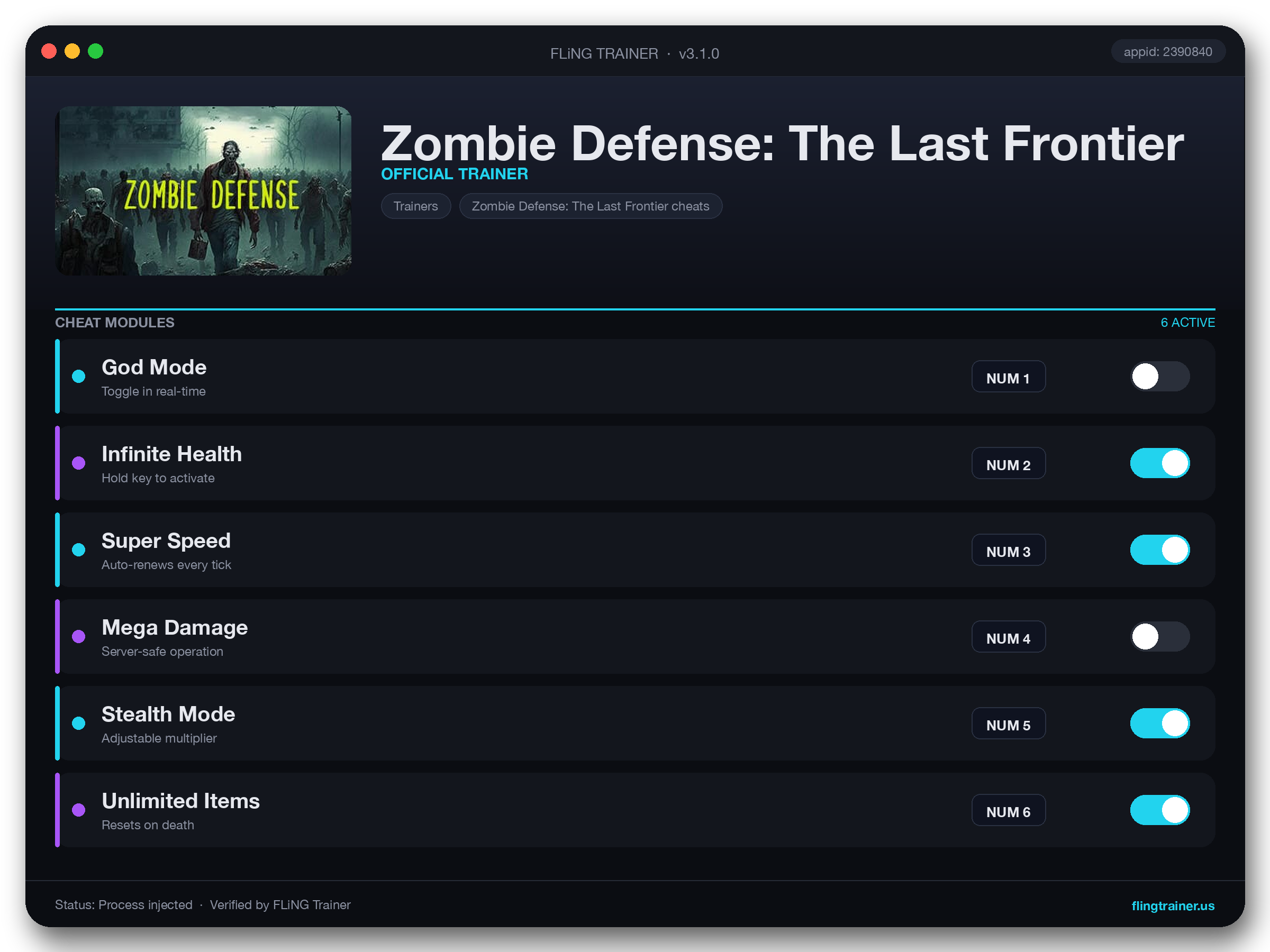 Zombie Defense: The Last Frontier Trainer interface