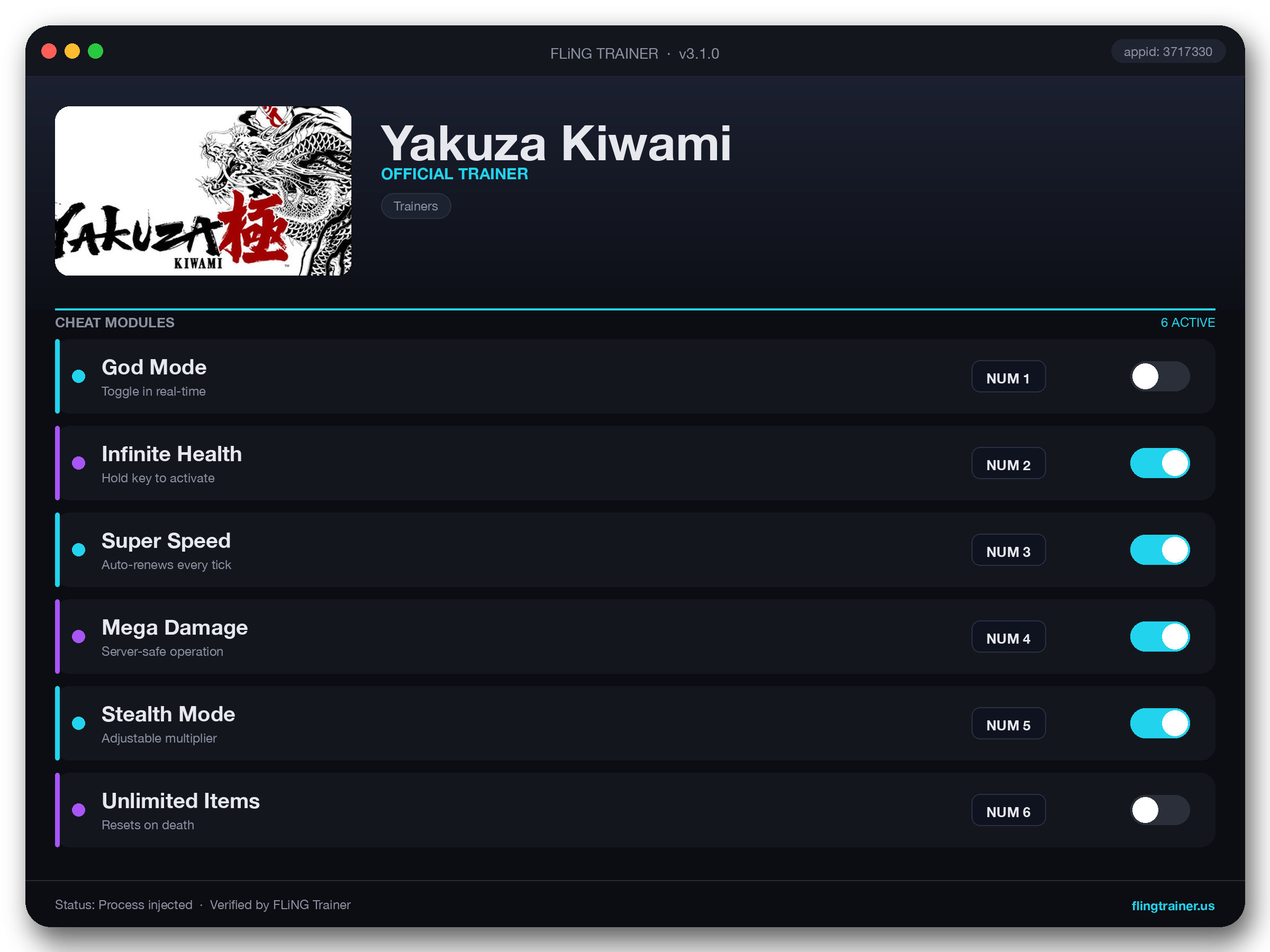 Yakuza Kiwami Trainer interface