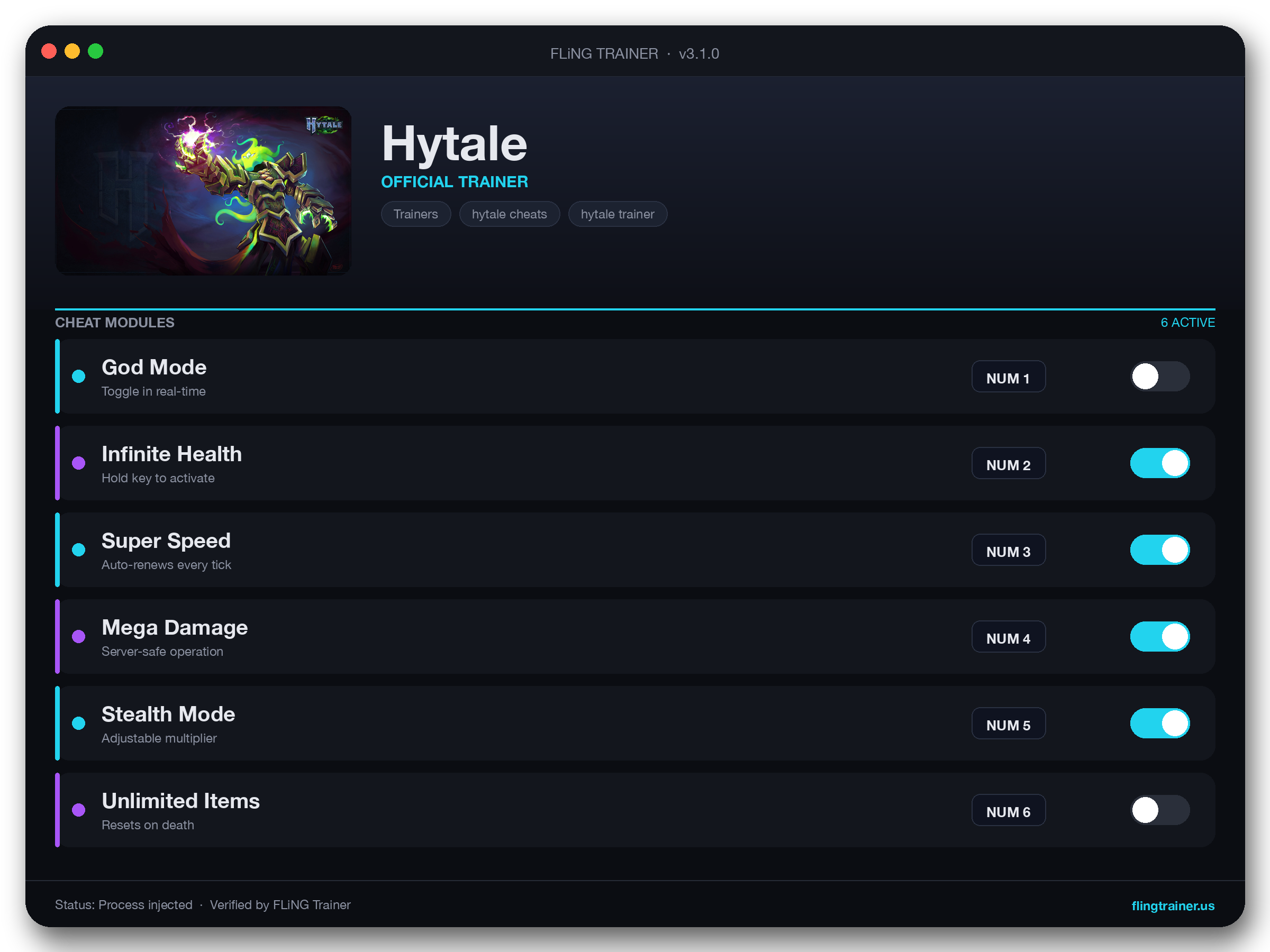 Hytale Trainer interface