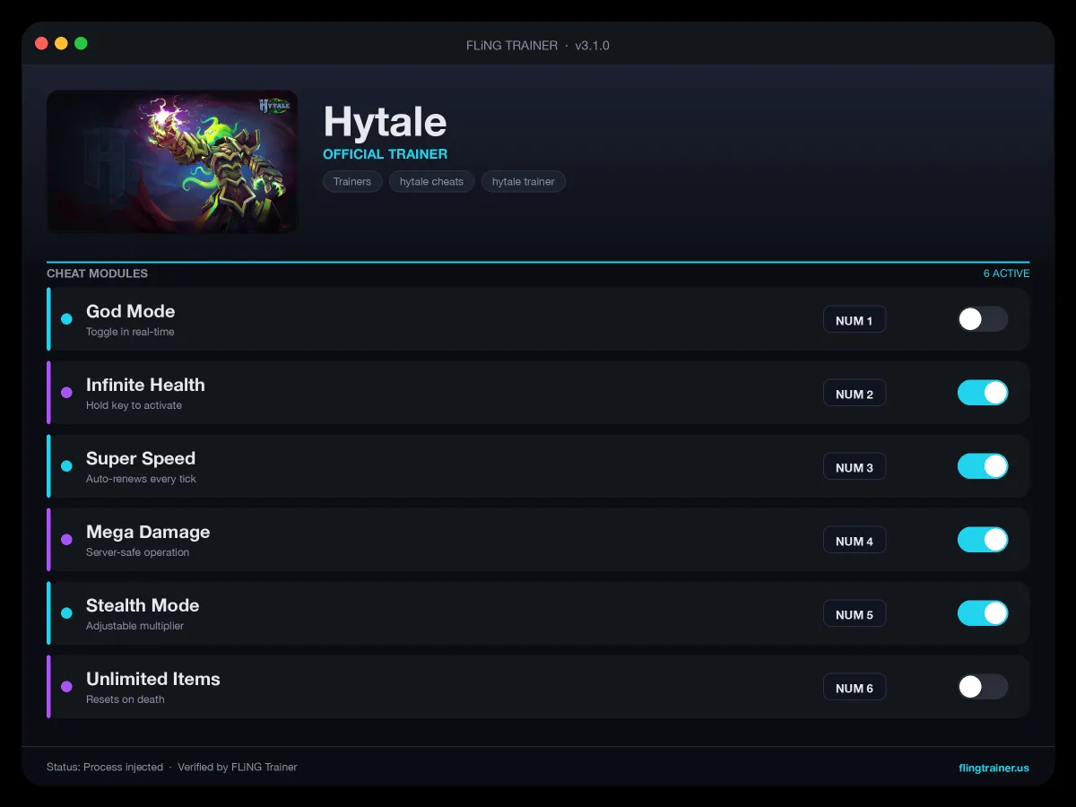 Hytale Trainer interface