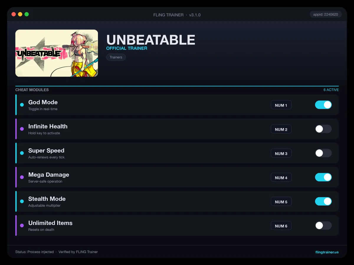 UNBEATABLE Trainer interface