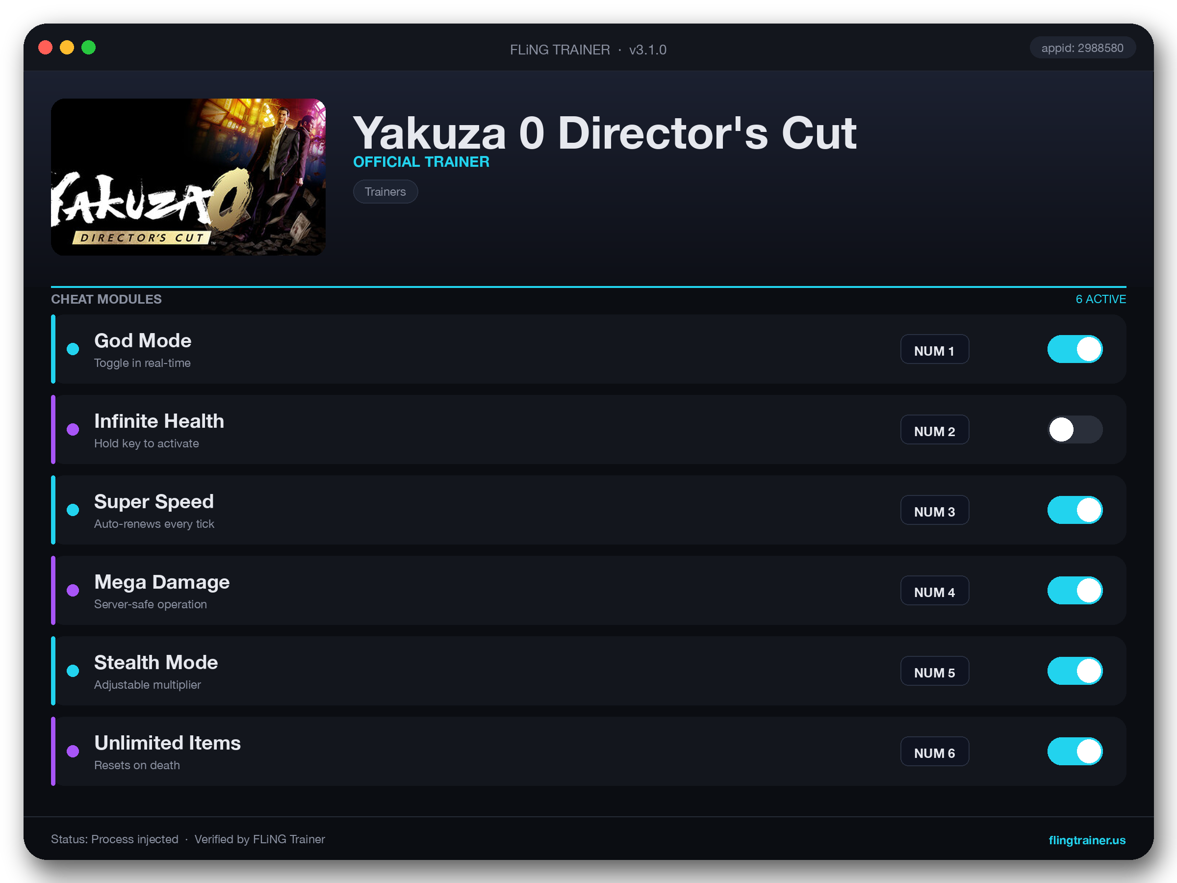 Yakuza 0 Director's Cut Trainer interface