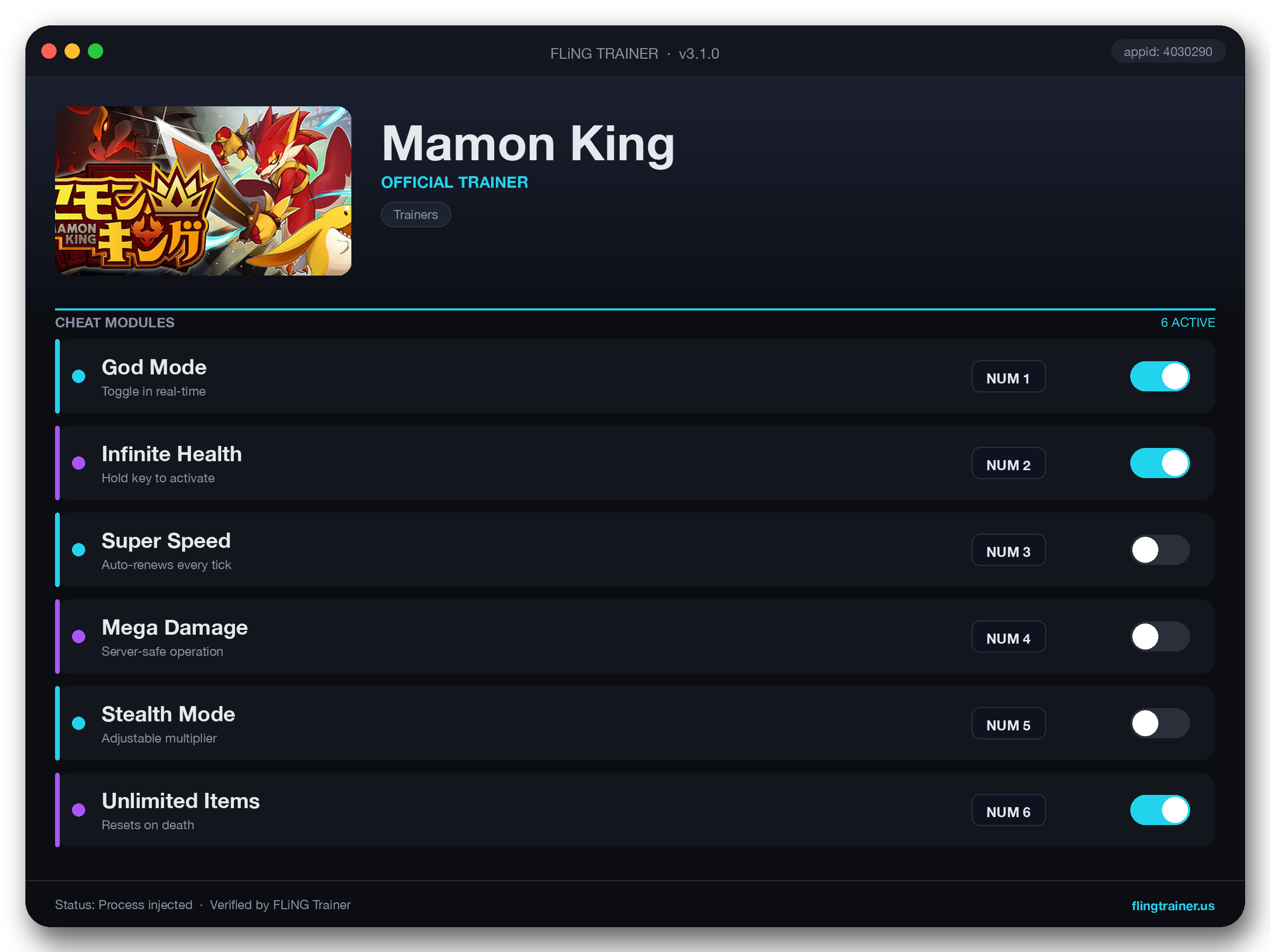 Mamon King Trainer interface