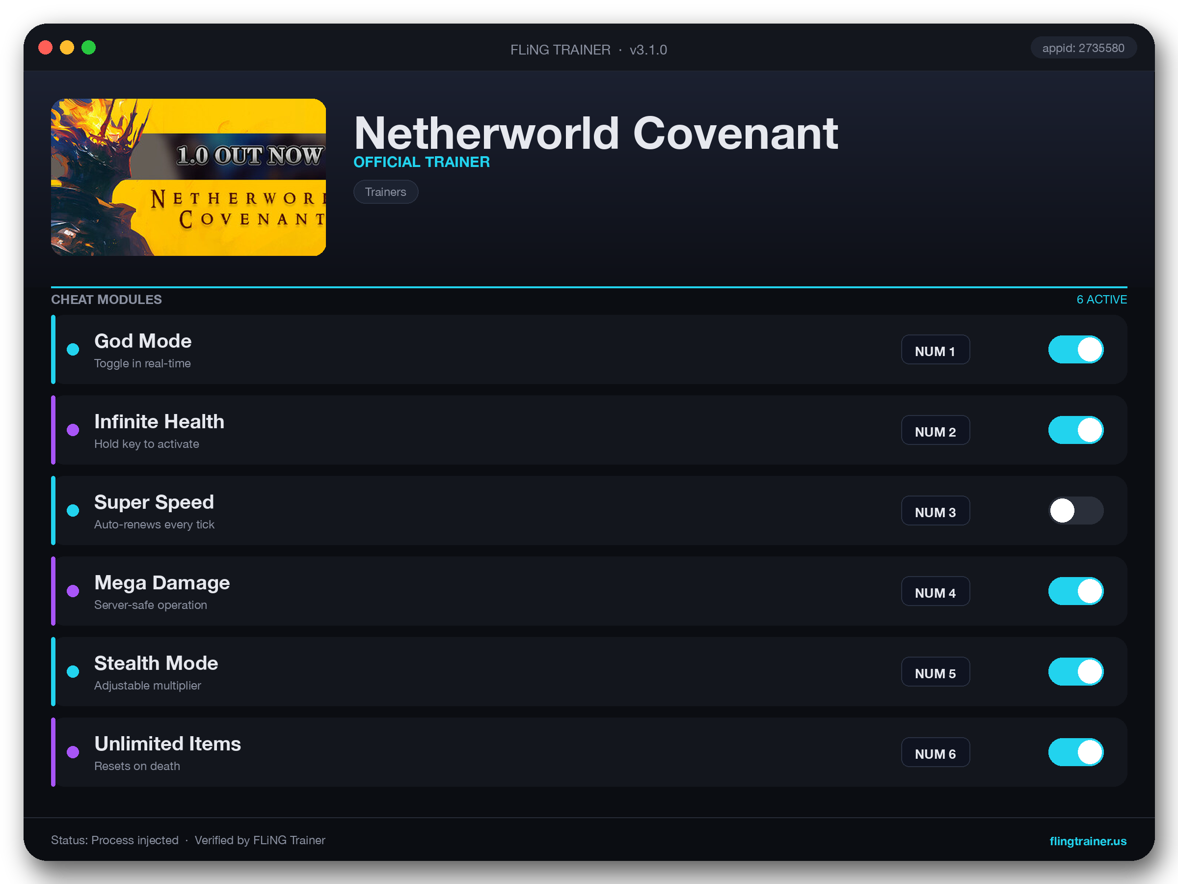 Netherworld Covenant Trainer interface