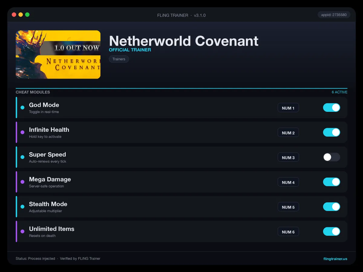 Netherworld Covenant Trainer interface