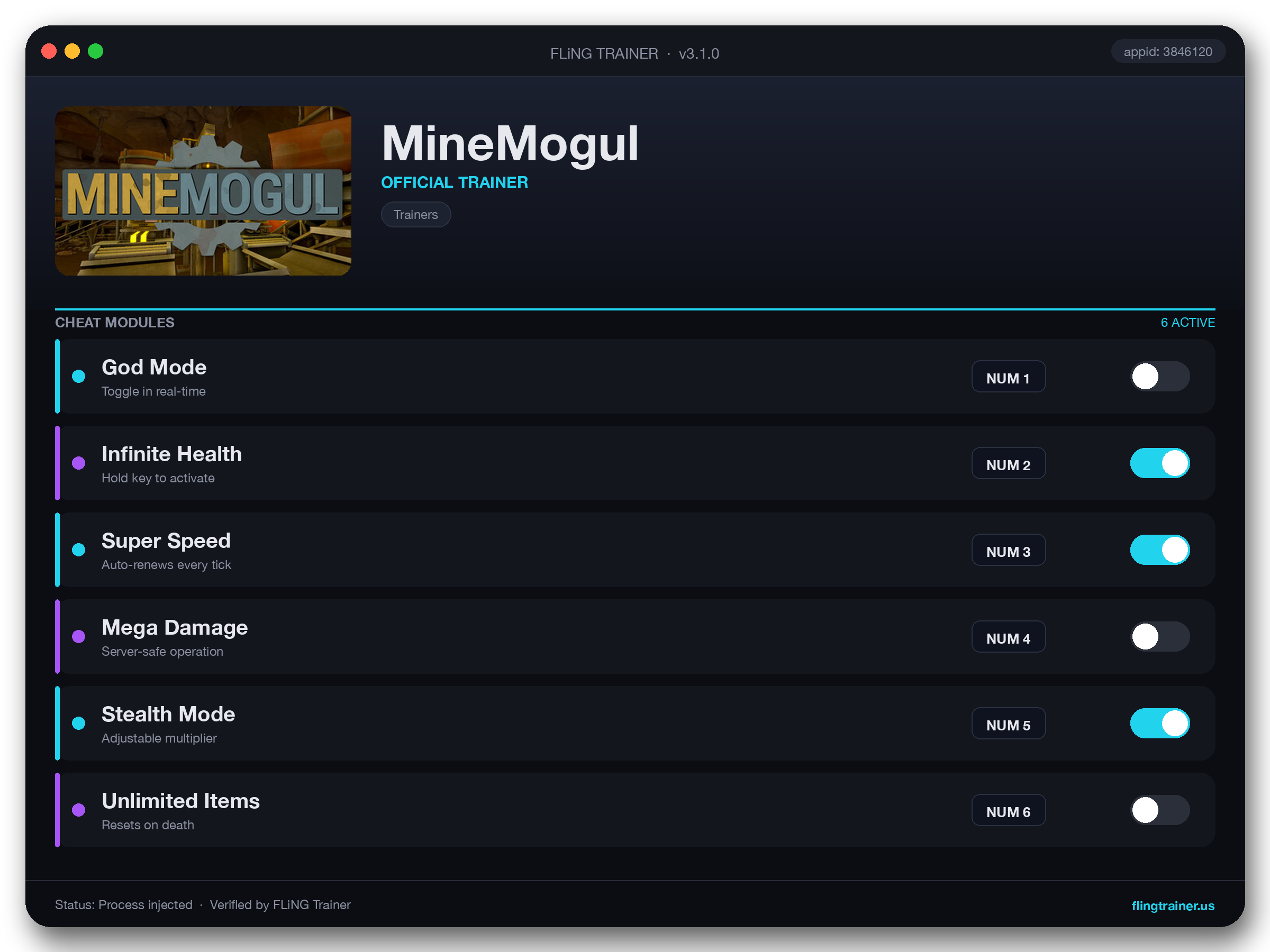 MineMogul Trainer interface