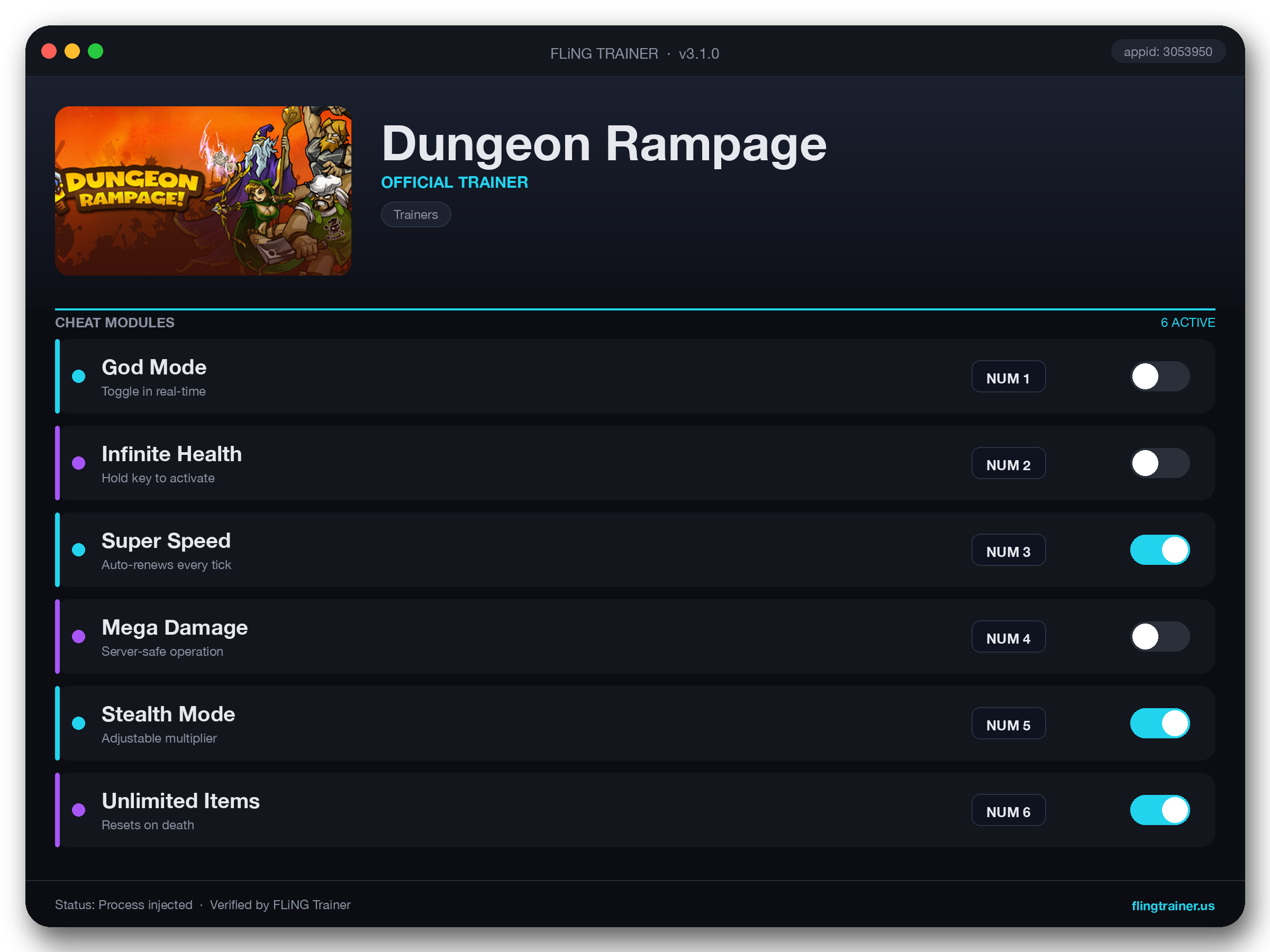 Dungeon Rampage Trainer interface