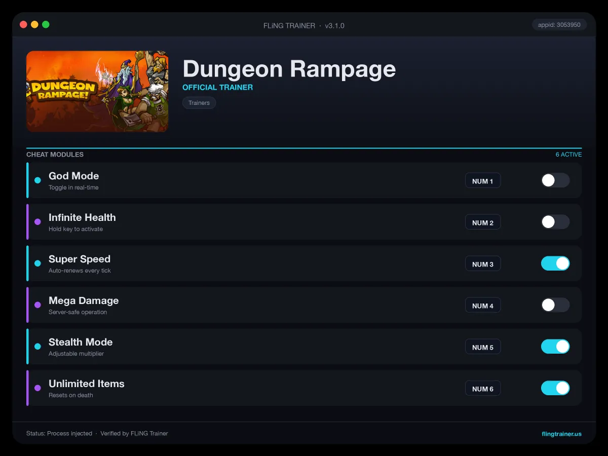 Dungeon Rampage Trainer interface