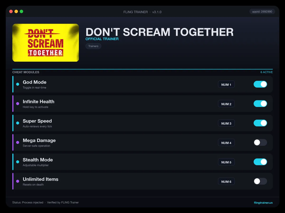 DON'T SCREAM TOGETHER Trainer interface