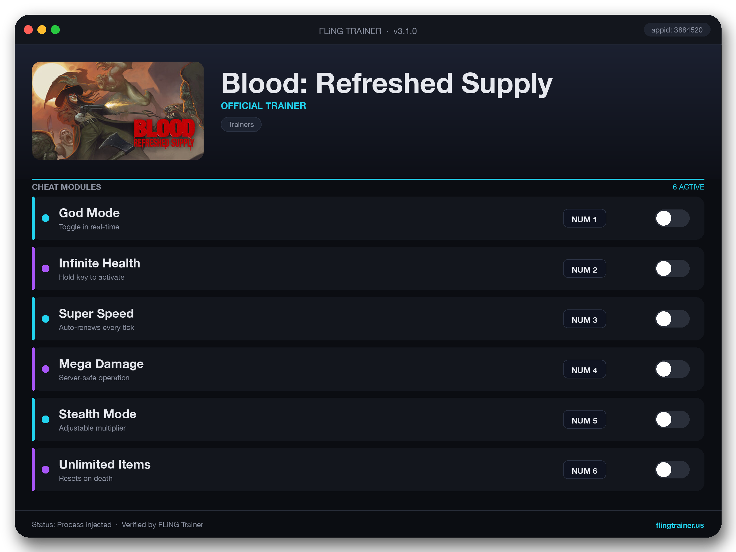 Blood: Refreshed Supply Trainer interface