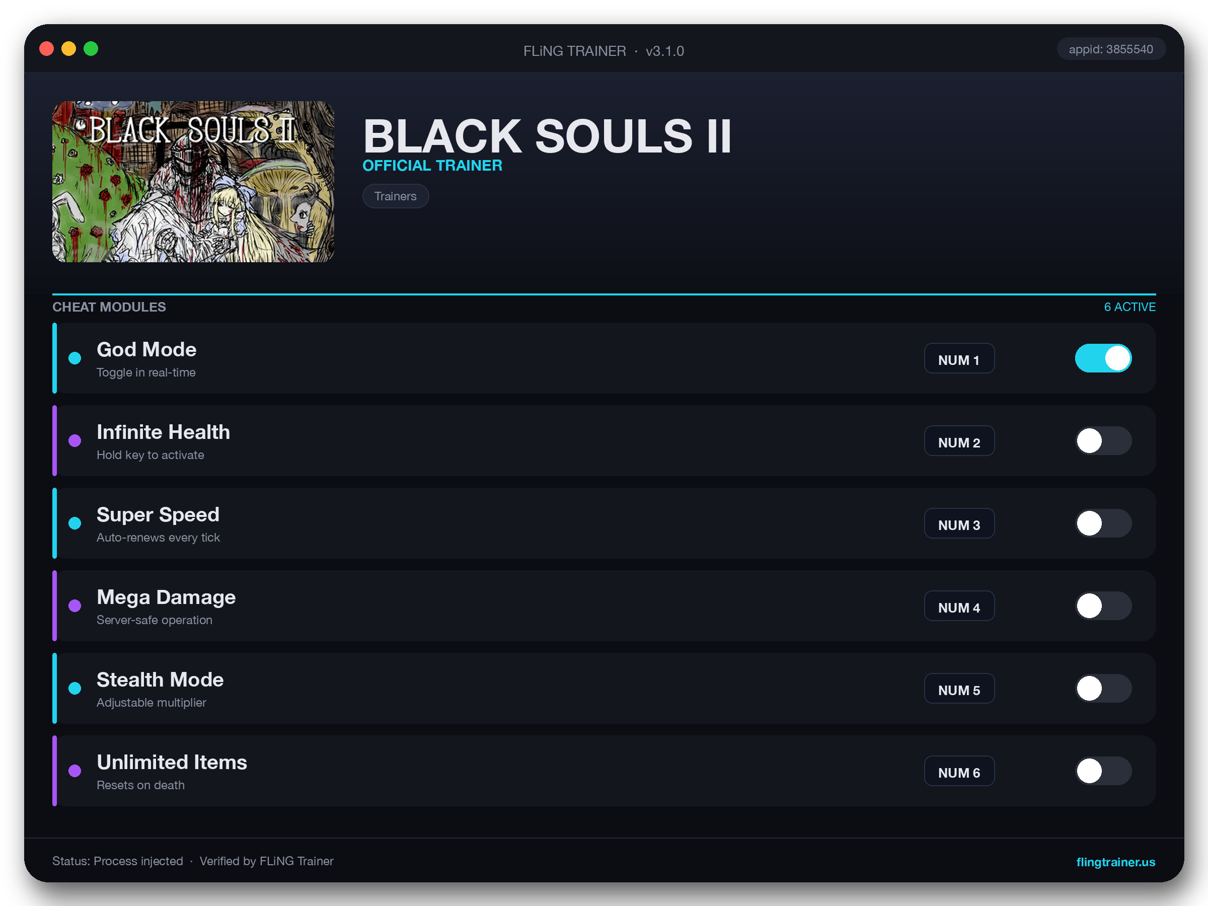 BLACK SOULS II Trainer interface