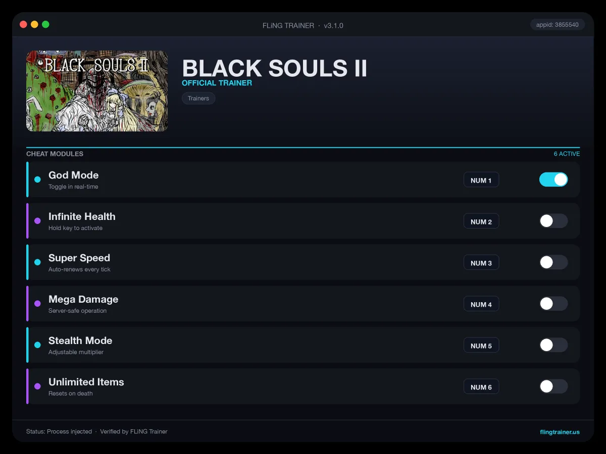 BLACK SOULS II Trainer interface