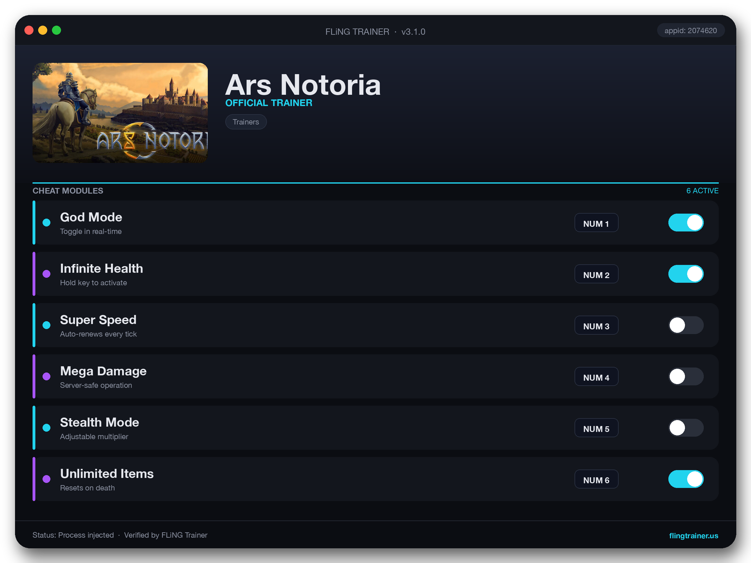 Ars Notoria Trainer interface